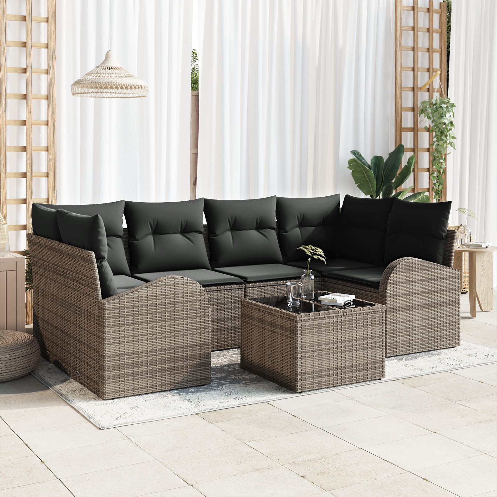 vidaXL Set de canapele pentru grădină 7 pcs Gri 55 x 55 x 37 cm