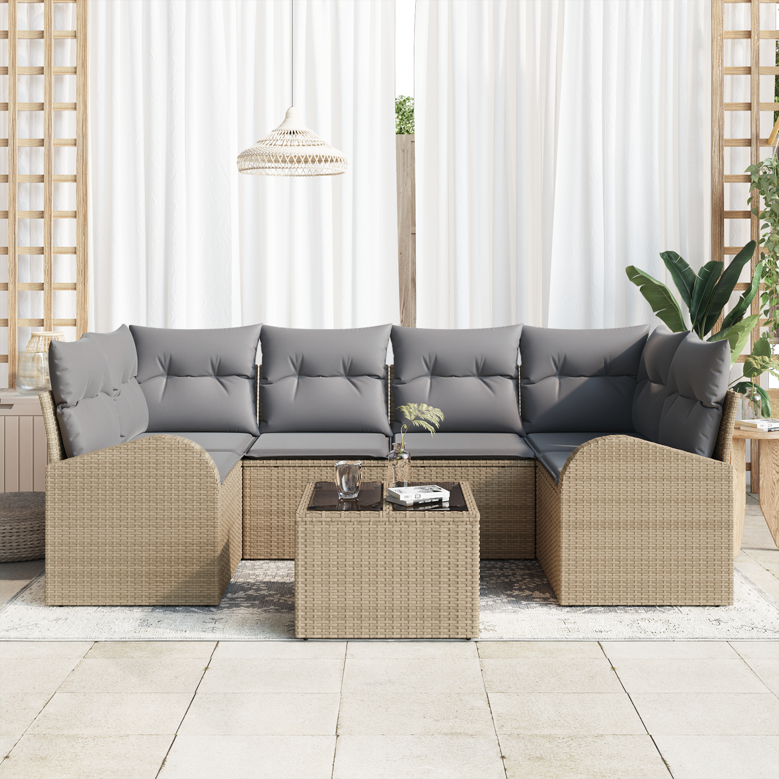 vidaXL Set de canapele pentru grădină 7 pcs Bej 55 x 55 x 37 cm