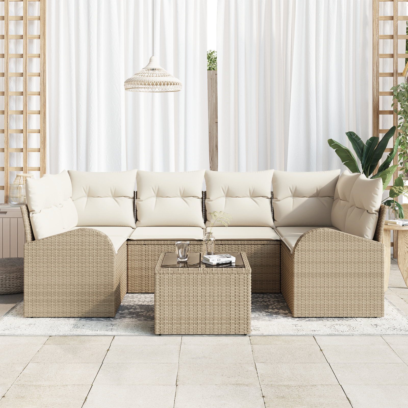 vidaXL Set de canapele pentru grădină 7 pcs Bej 55 x 55 x 37 cm
