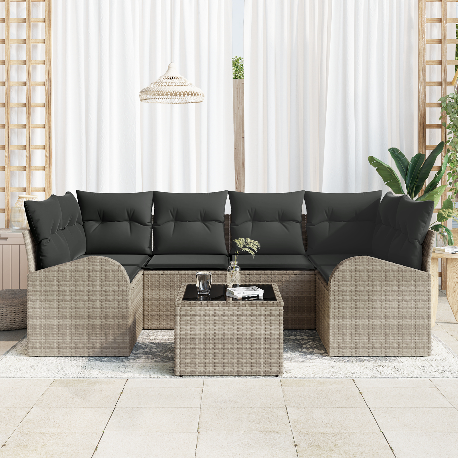 vidaXL Set de canapele pentru grădină cu pernă 7 pcs Gri deschis vidaXL Set de canapele pentru grădină cu pernă 7 pcs Gri deschis