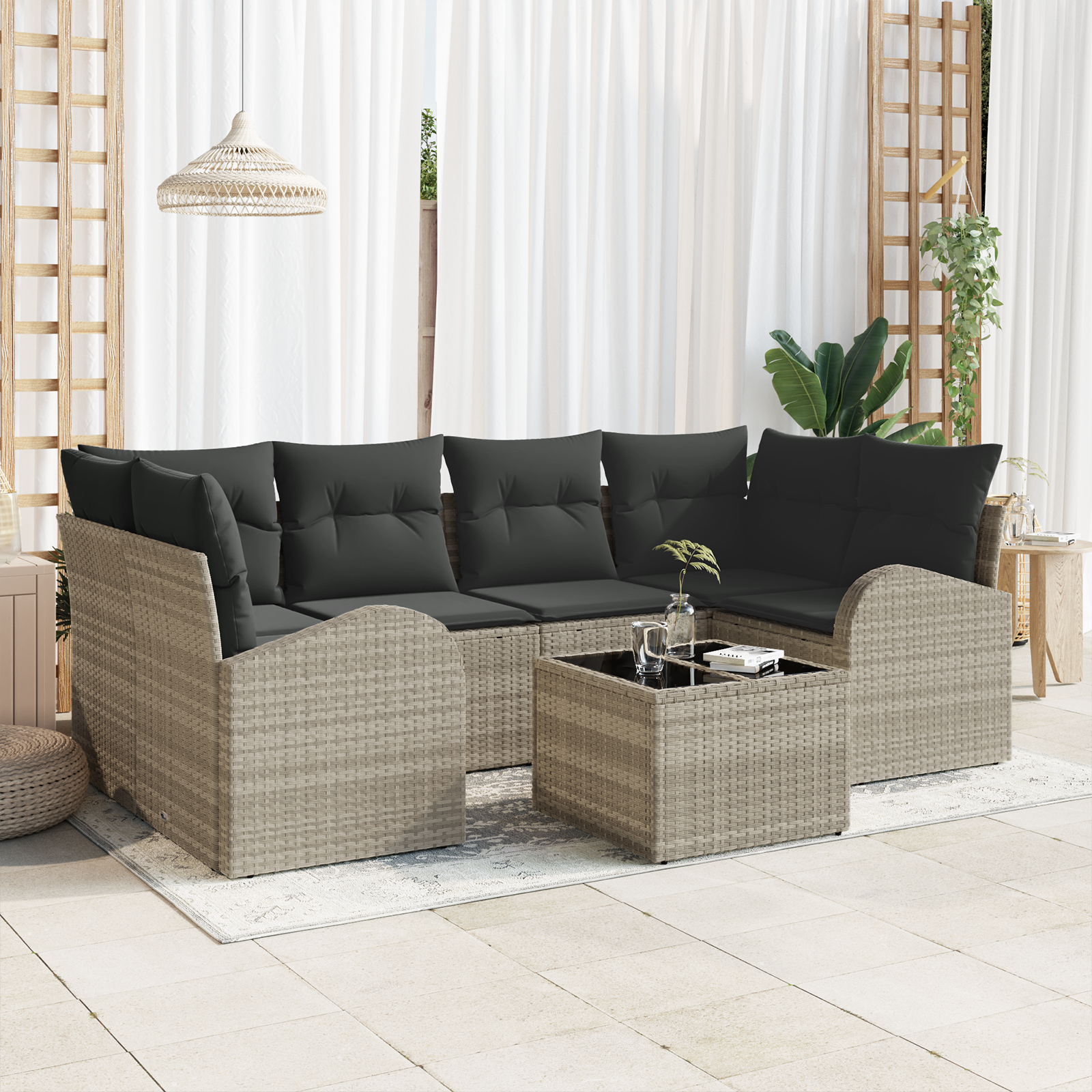 vidaXL Set de canapele pentru grădină cu pernă 7 pcs Gri deschis vidaXL Set de canapele pentru grădină cu pernă 7 pcs Gri deschis