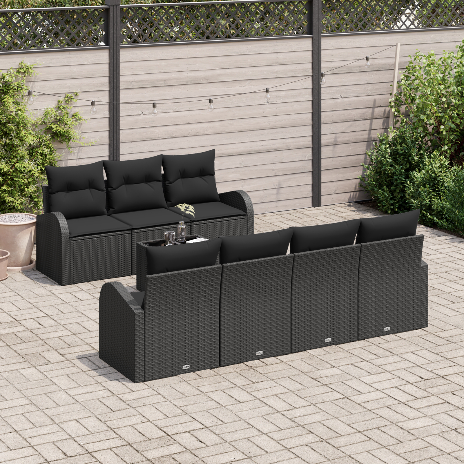 vidaXL Set de canapele pentru grădină 8 pcs Negru 55 x 55 x 37 cm