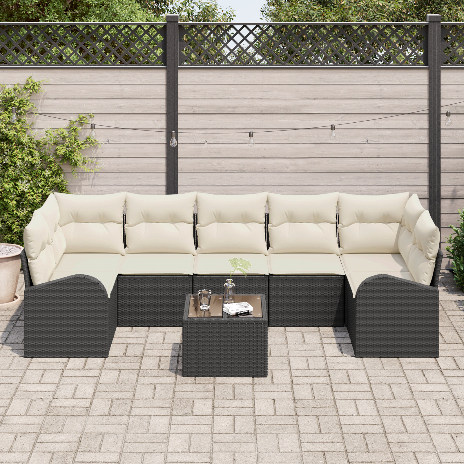 vidaXL Set de canapele pentru grădină 8 pcs Negru 55 x 55 x 37 cm