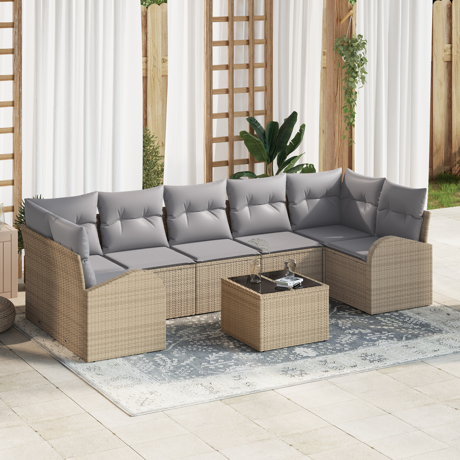 vidaXL Set de canapele pentru grădină 8 pcs Bej 55 x 55 x 37 cm
