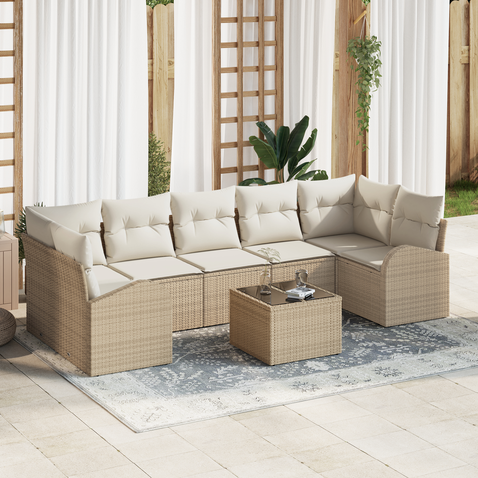 vidaXL Set de canapele pentru grădină 8 pcs Bej 55 x 55 x 37 cm