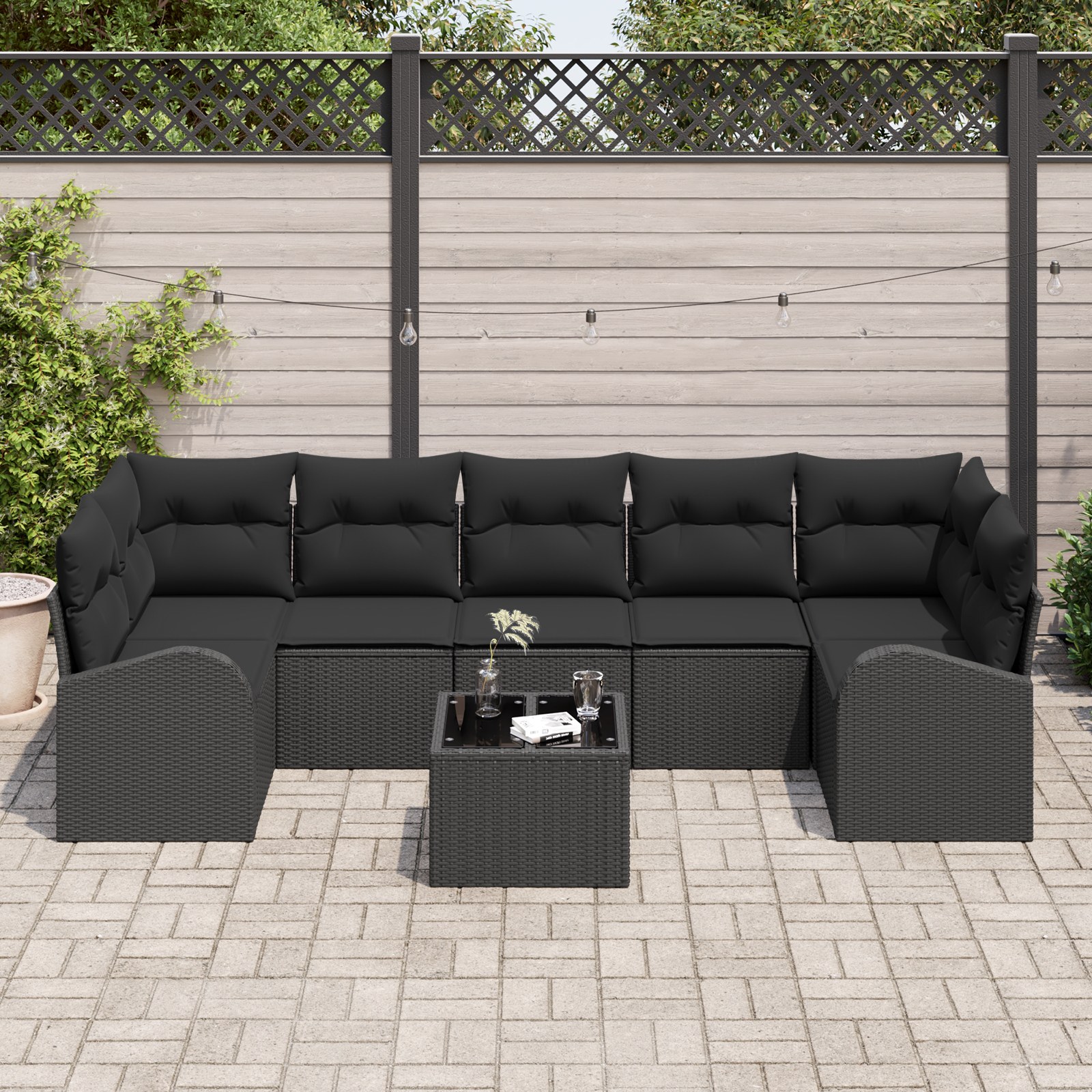vidaXL Set de canapele pentru grădină 8 pcs Negru 55 x 55 x 37 cm