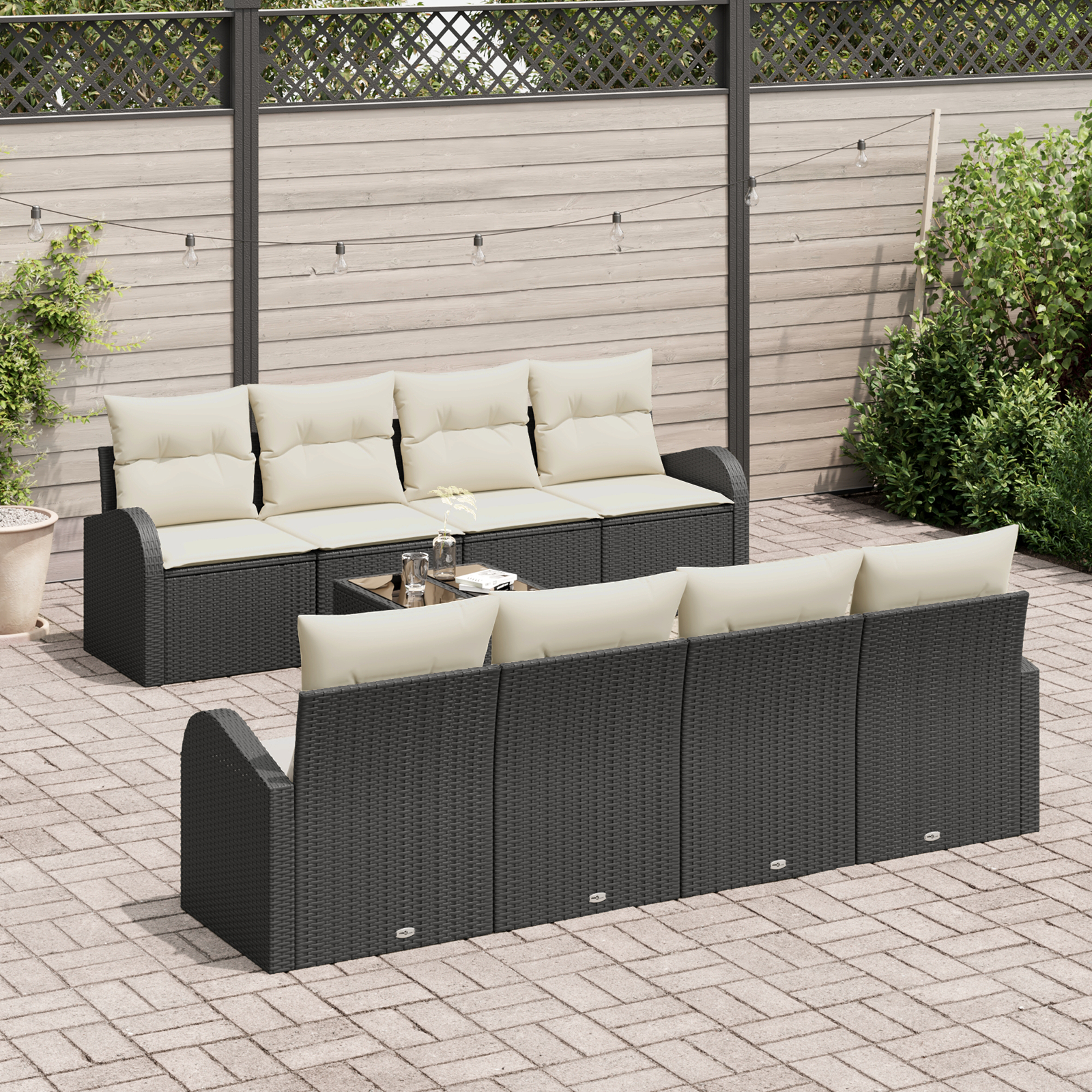 vidaXL Set de canapele pentru grădină 7 pcs Negru și Bej