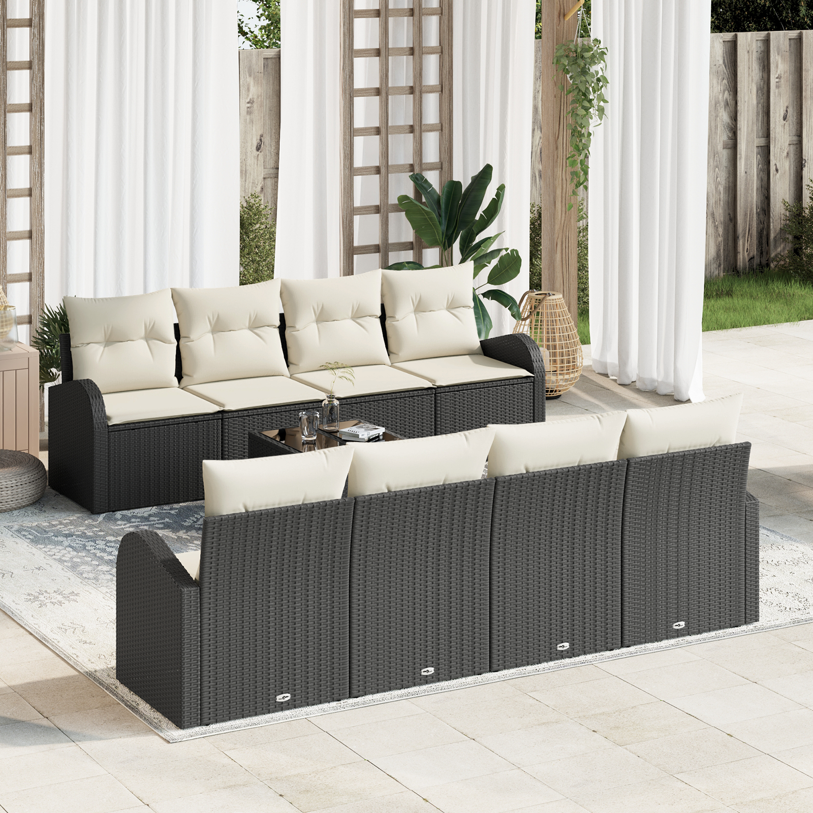 vidaXL Set de canapele pentru grădină 7 pcs Negru și Bej