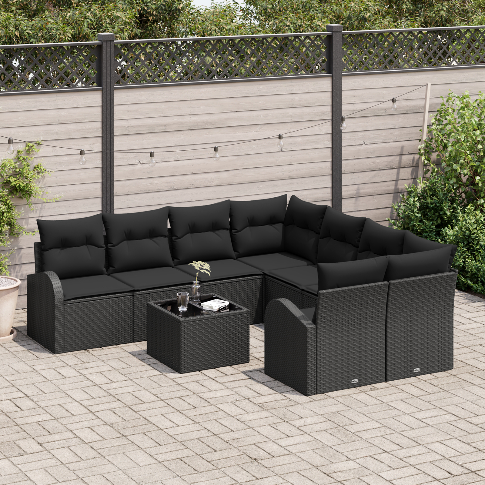 vidaXL Set de canapele pentru grădină 9 pcs Negru 55 x 55 x 37 cm