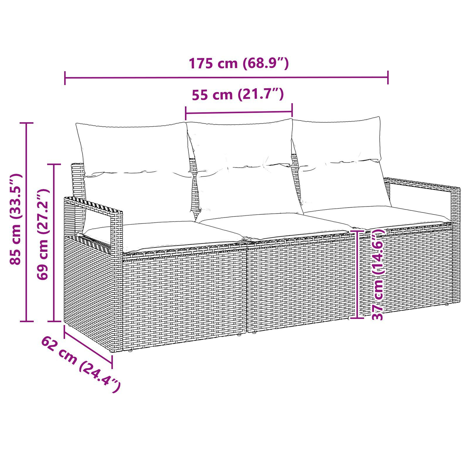 Set canapea grădină 3 piese cu perne gri din ratan poliester Set canapea grădină 3 piese cu perne gri din ratan poliester