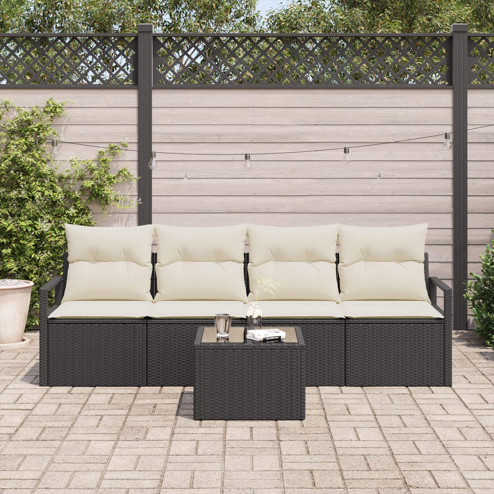 Set canapea de grădină vidaXL 5 piese cu perne Negru Ratan Sintetic Set canapea de grădină vidaXL 5 piese cu perne Negru Ratan Sintetic