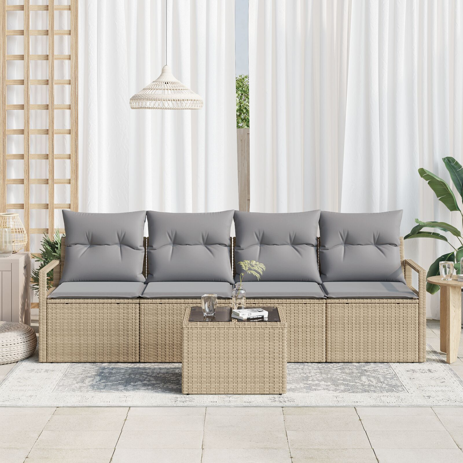 vidaXL Set de canapele pentru grădină 5 pcs Bej și gri 55 x 55 x 37 cm