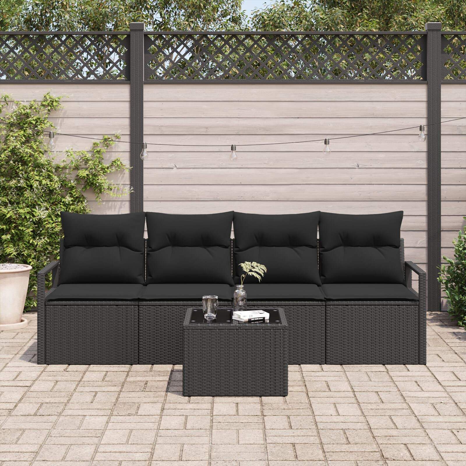 vidaXL Set de canapele pentru grădină 5 pcs Negru 55 x 55 x 37 cm