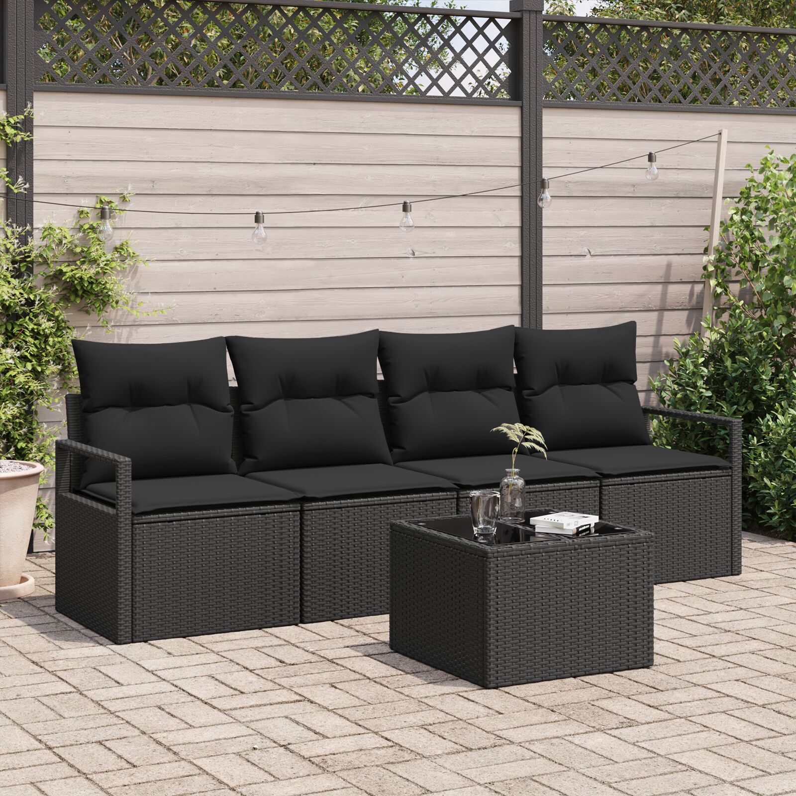 vidaXL Set de canapele pentru grădină 5 pcs Negru 55 x 55 x 37 cm