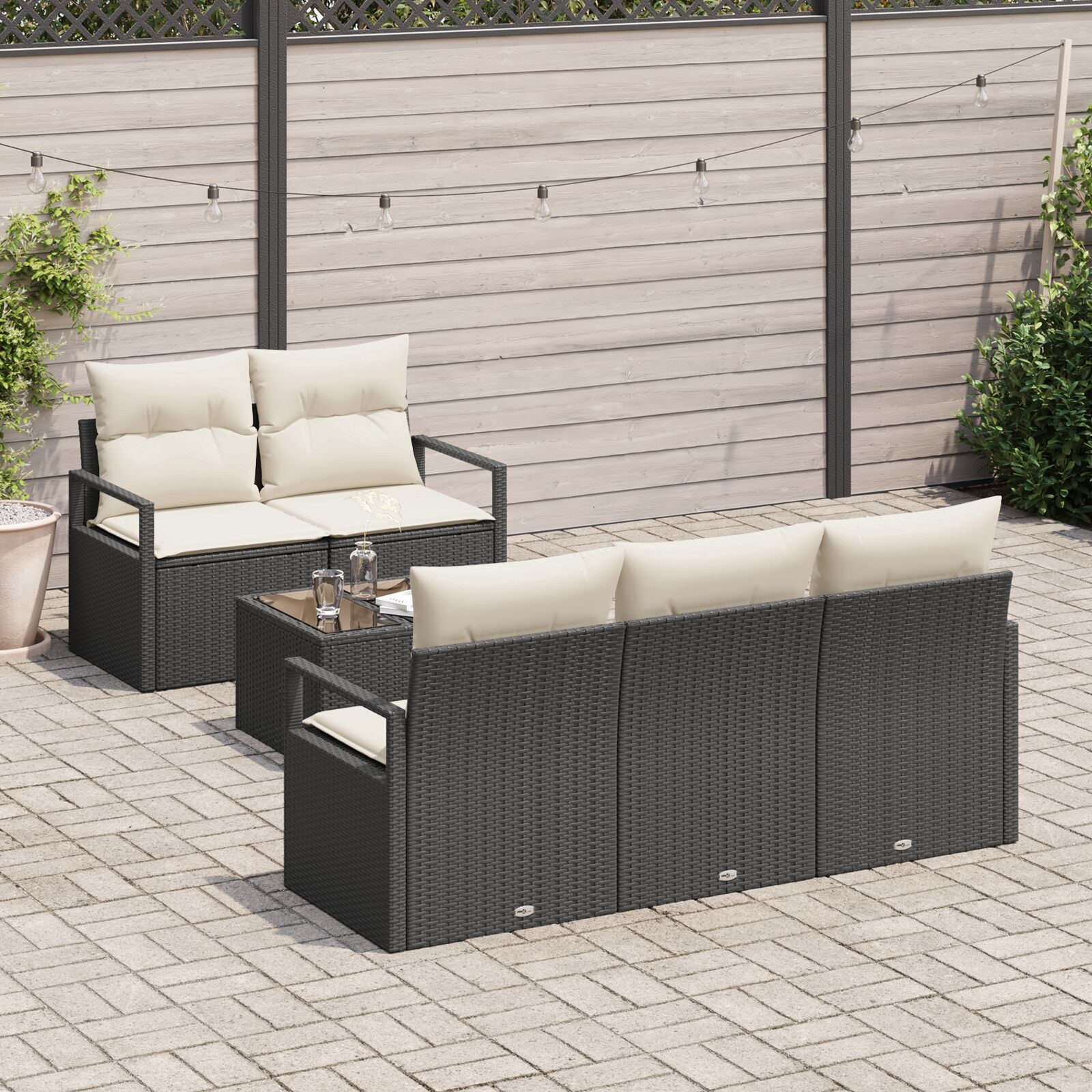 vidaXL Set de canapele pentru grădină 6 pcs Negru și Crem
