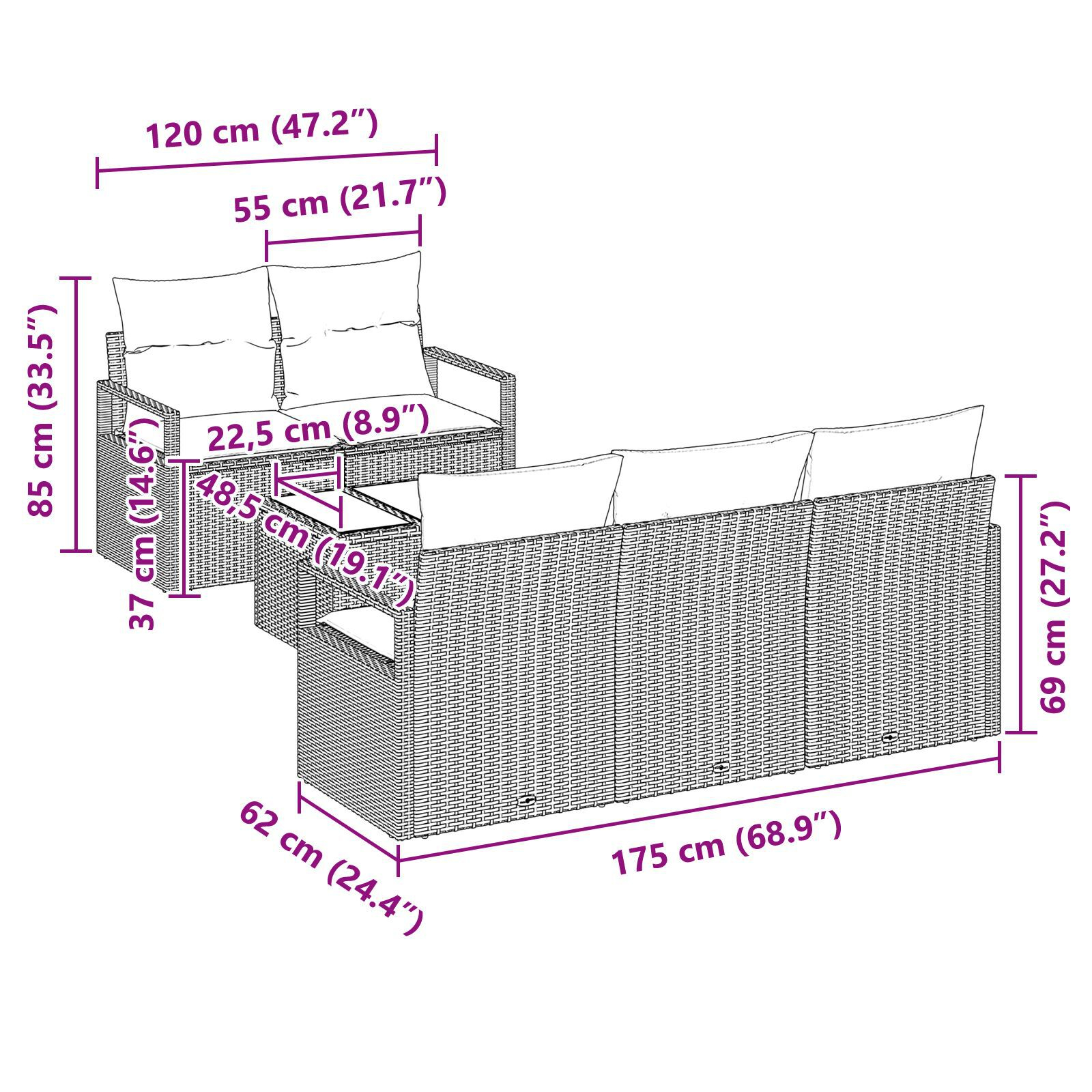 vidaXL Set de canapele pentru grădină 6 pcs Bej și gri 55 x 55 x 37 cm