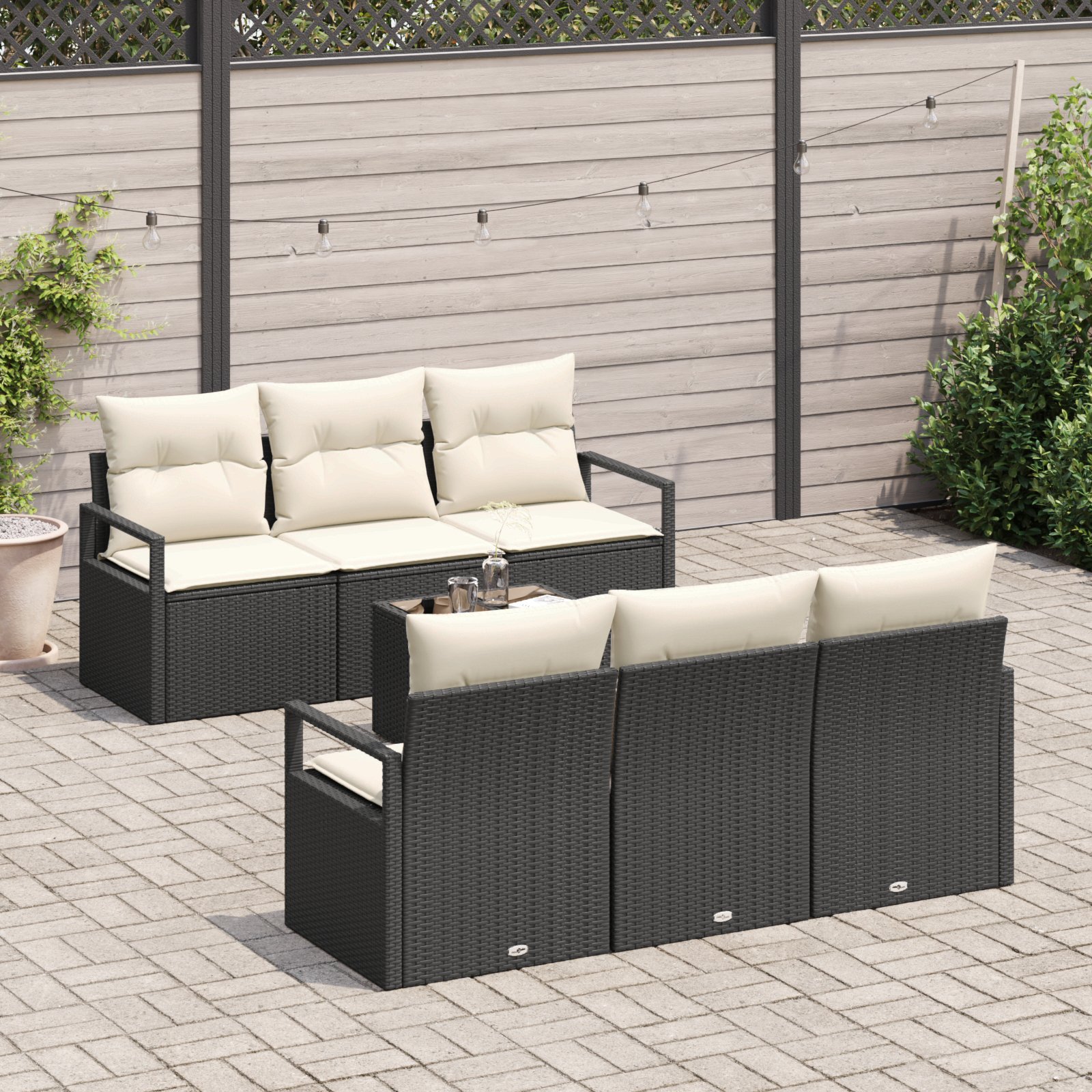 vidaXL Set de canapele pentru grădină 7 pcs Negru și Crem