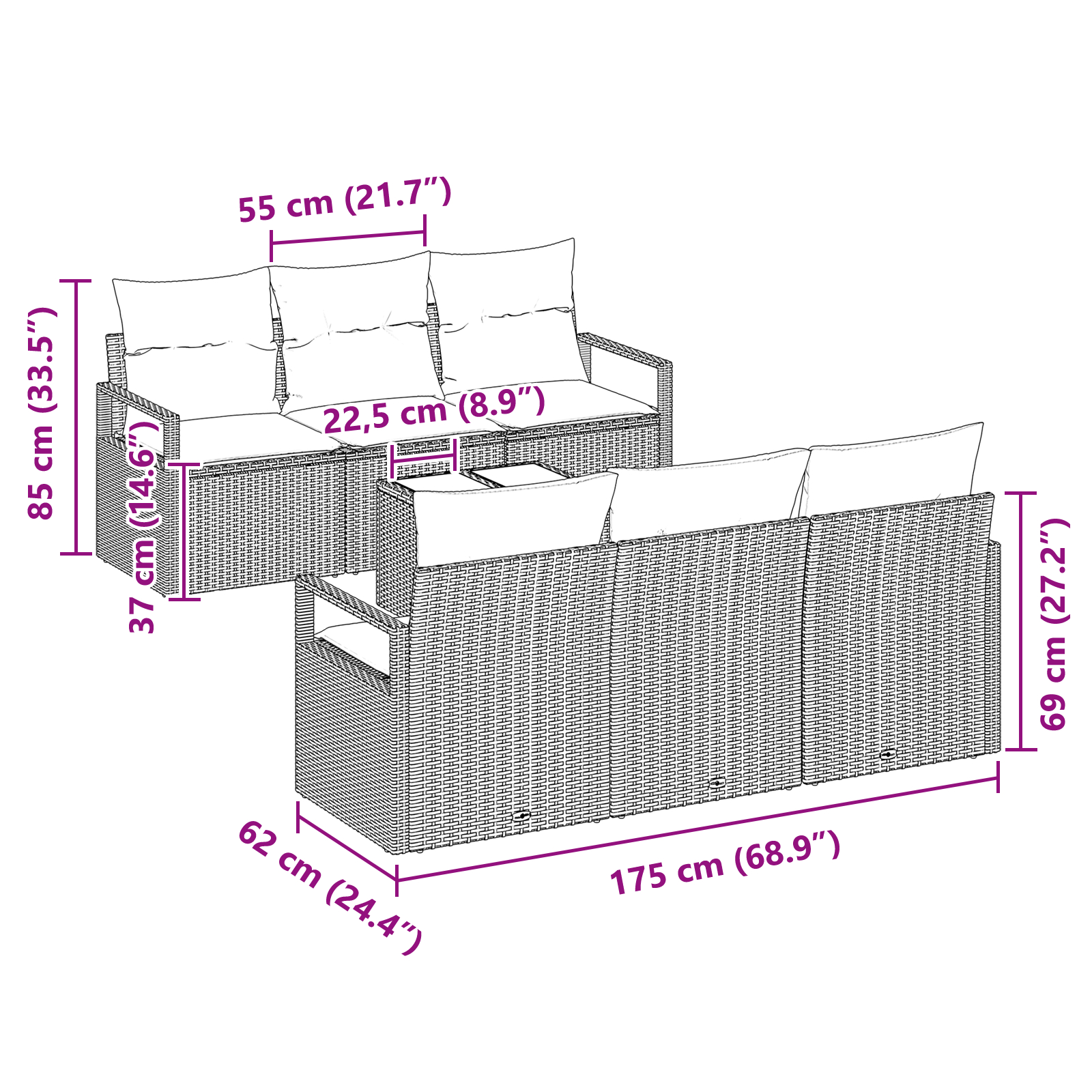 vidaXL Set de canapele pentru grădină 7 pcs Bej și gri 55 x 55 x 37 cm