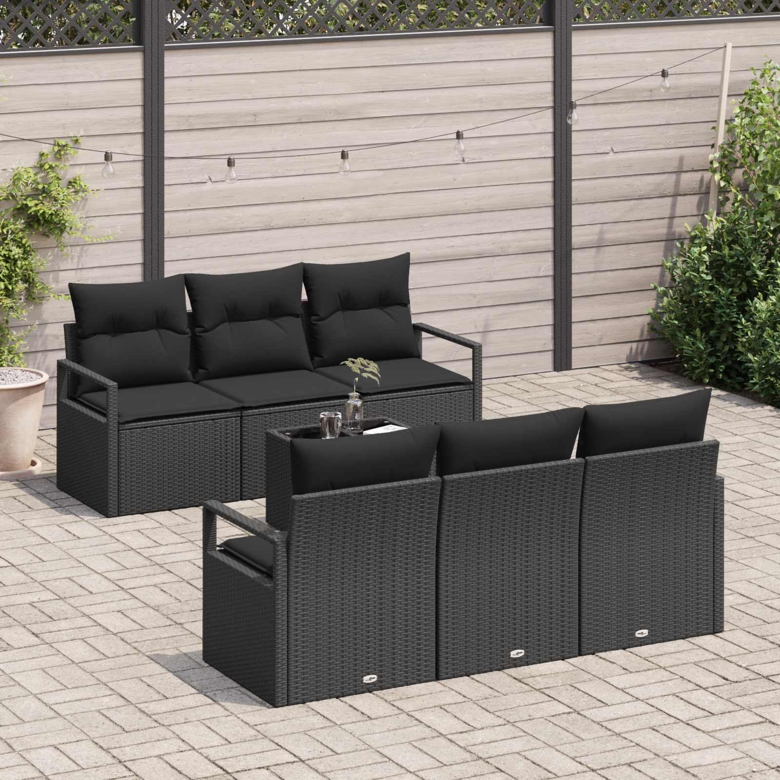 vidaXL Set de canapele pentru grădină 7 pcs Negru 55 x 55 x 37 cm