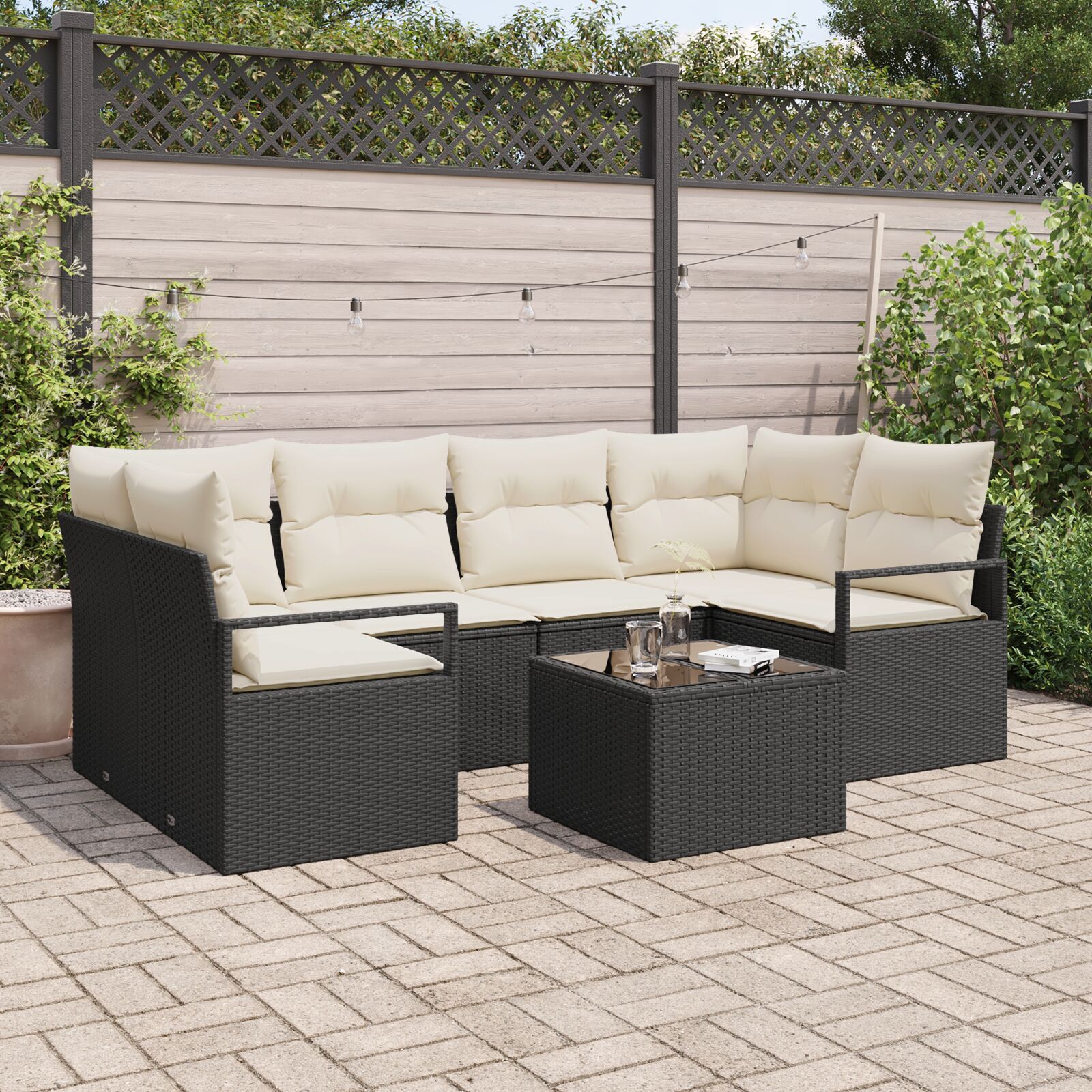vidaXL Set de canapele pentru grădină 7 pcs Negru și Crem