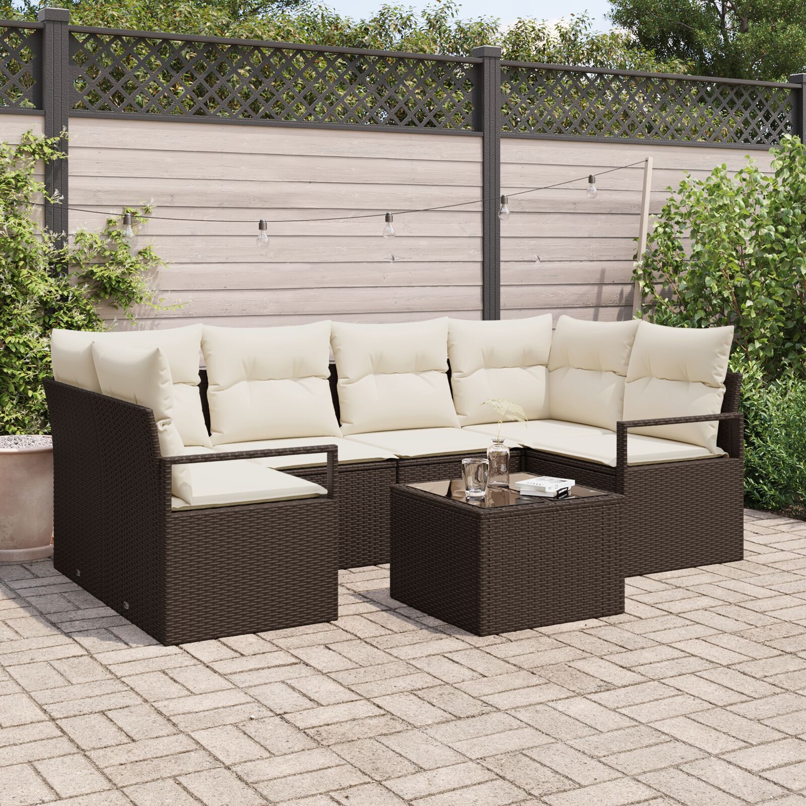 vidaXL Set de canapele pentru grădină 7 pcs Maro și Crem vidaXL Set de canapele pentru grădină 7 pcs Maro și Crem