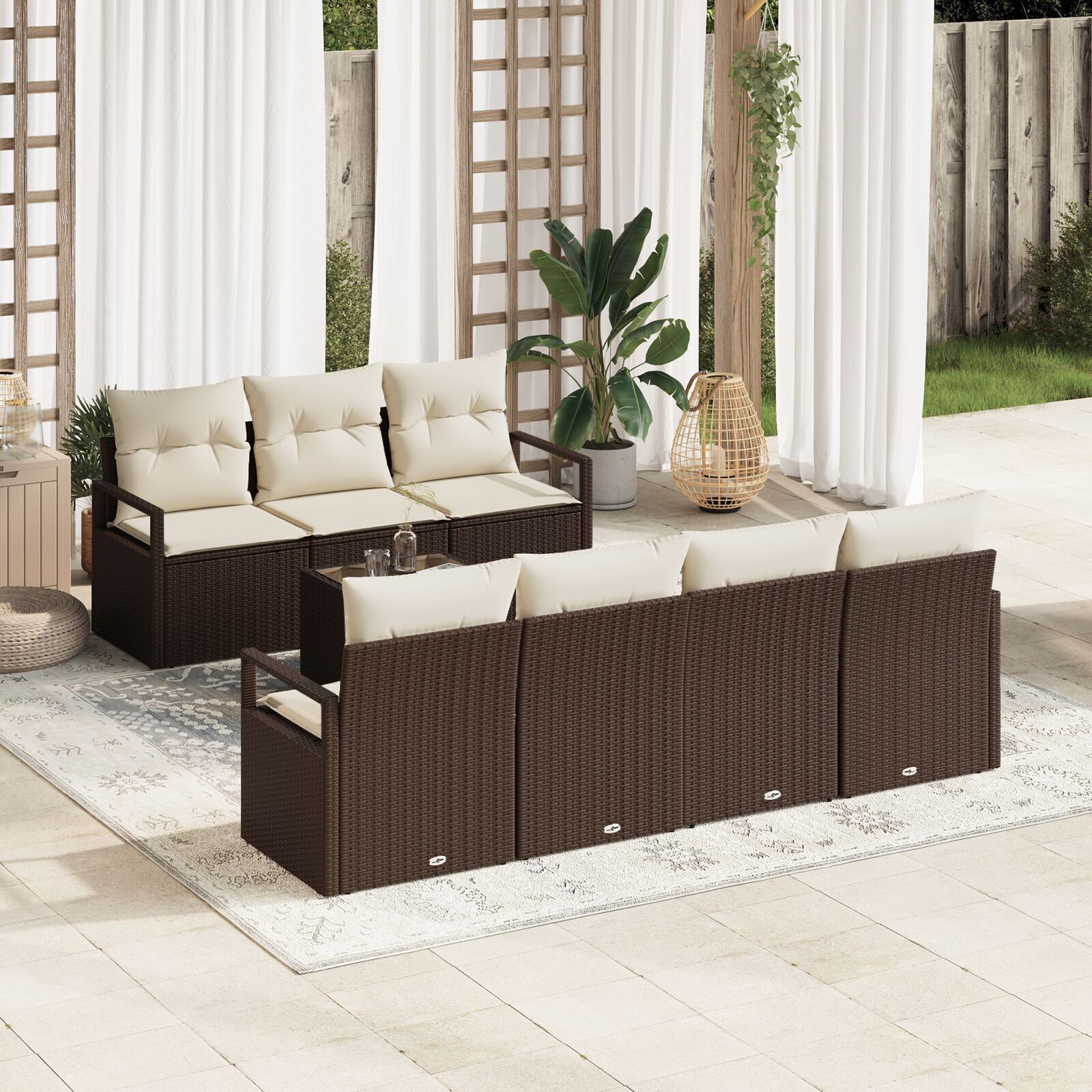 vidaXL Set de canapele pentru grădină 8 pcs Maro și Crem