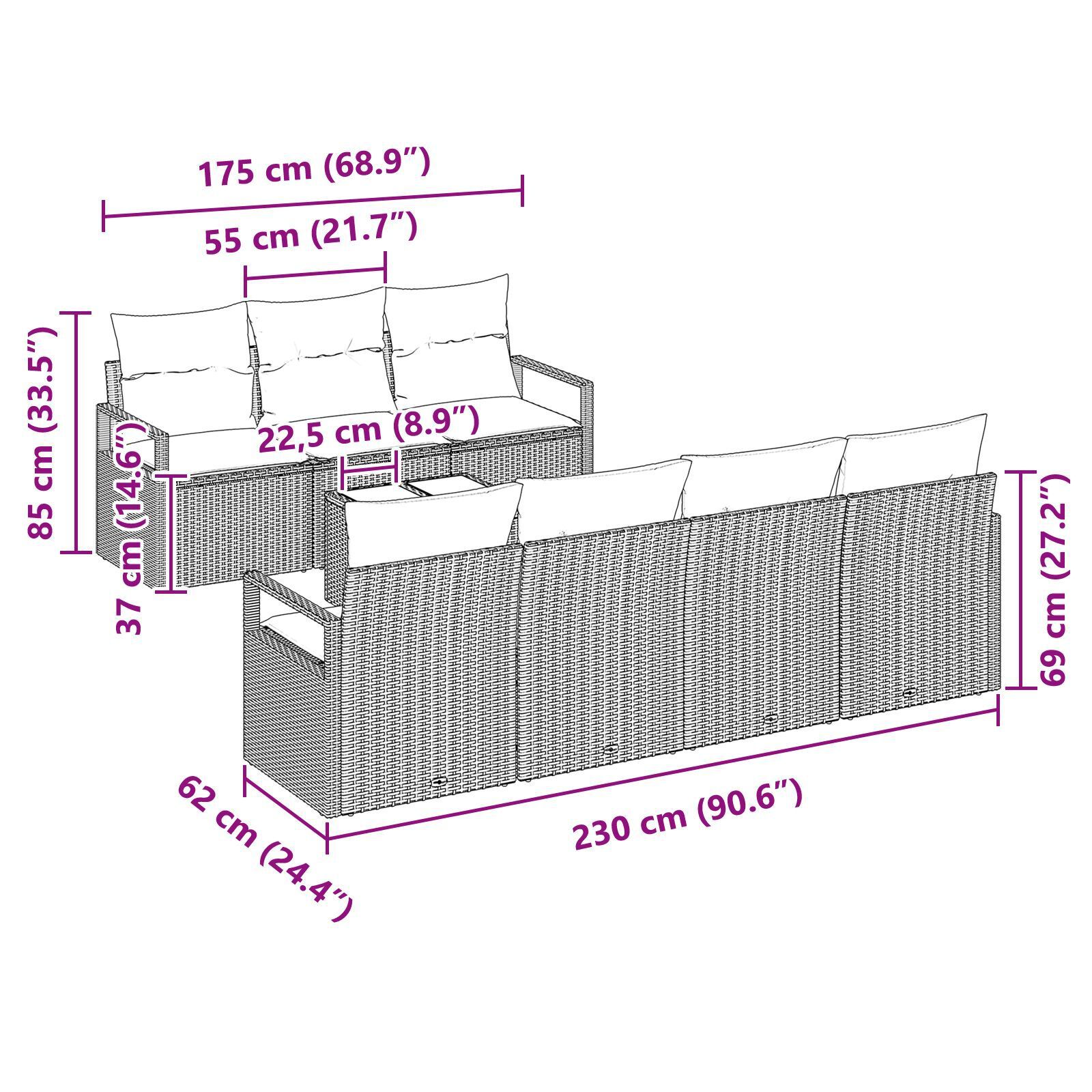 vidaXL Set de canapele pentru grădină 8 pcs Gri 55 x 55 x 37 cm