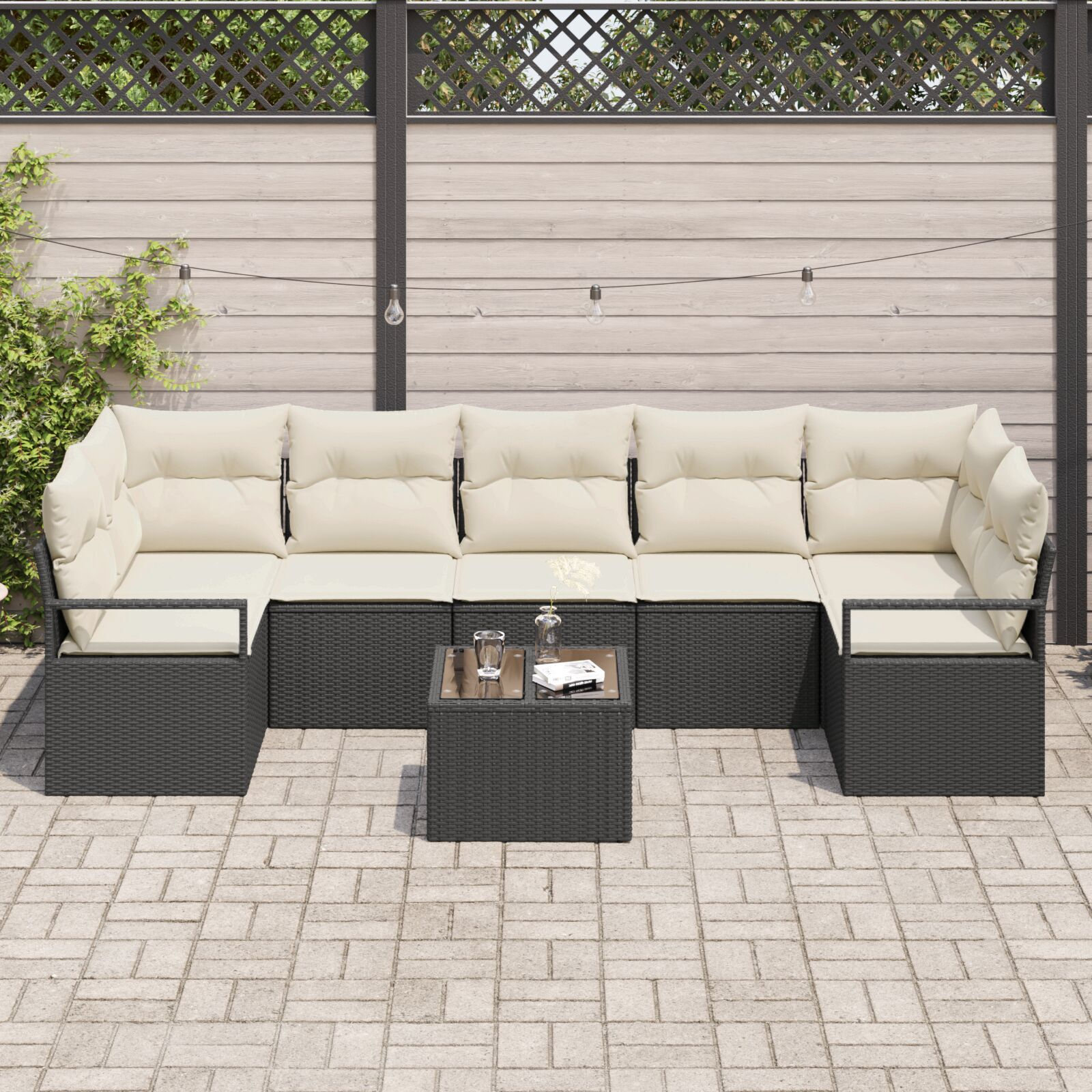 vidaXL Set de canapele pentru grădină 8 pcs Negru și Crem