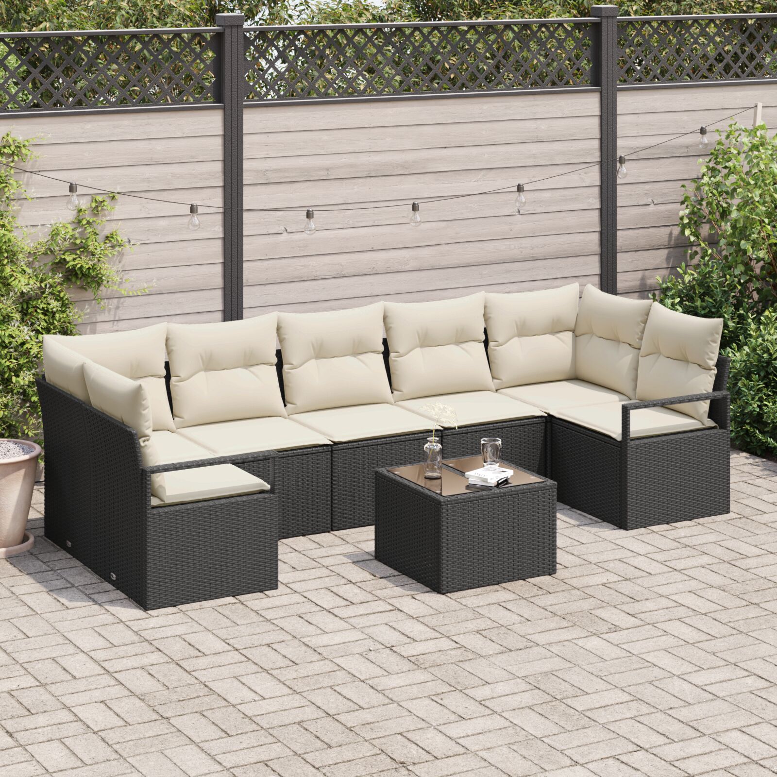 vidaXL Set de canapele pentru grădină 8 pcs Negru și Crem