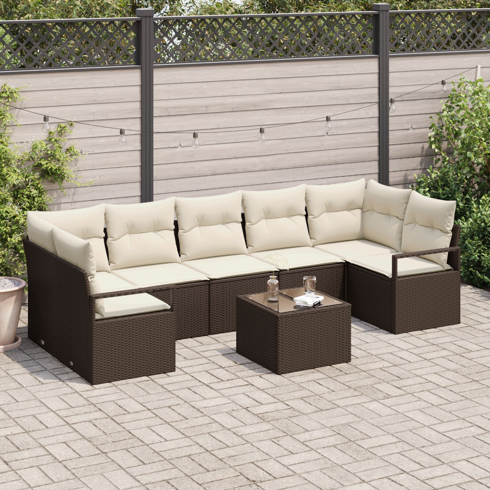 vidaXL Set de canapele pentru grădină 8 pcs Maro și Crem