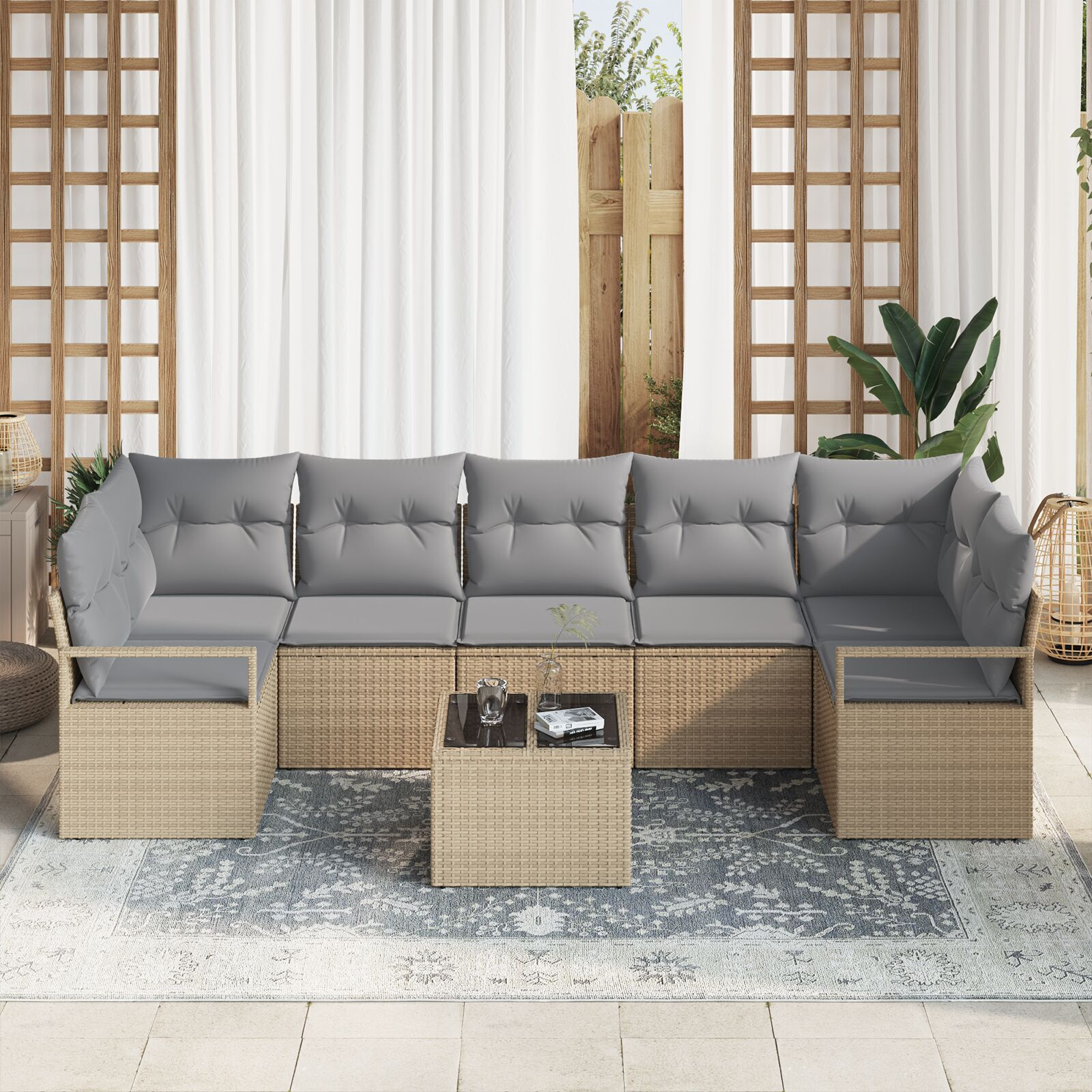 vidaXL Set de canapele pentru grădină 8 pcs Bej și gri 55 x 55 x 37 cm