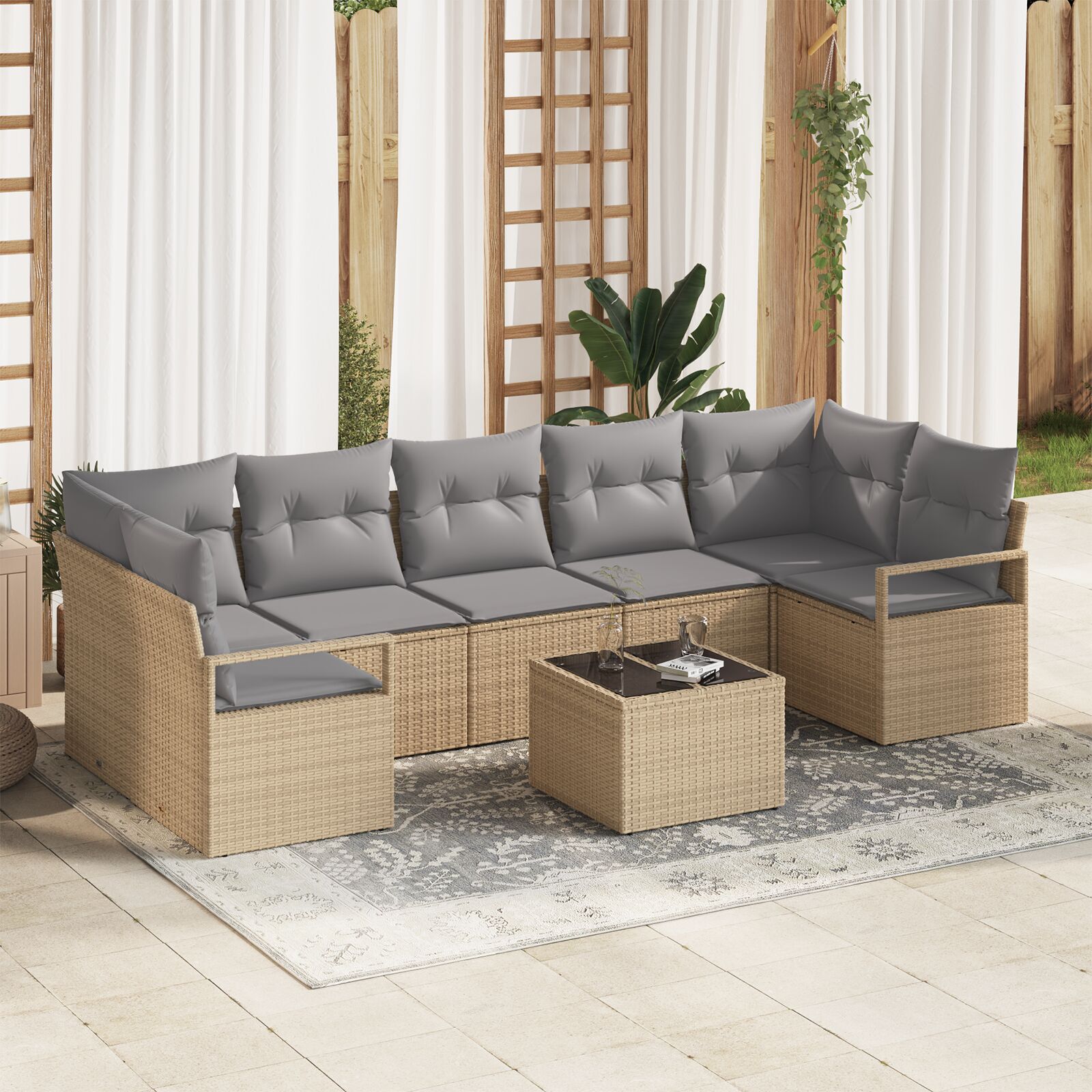 vidaXL Set de canapele pentru grădină 8 pcs Bej și gri 55 x 55 x 37 cm