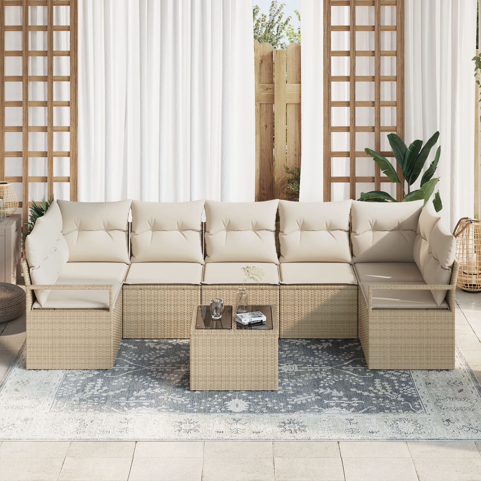 vidaXL Set de canapele pentru grădină 8 pcs Bej și crem