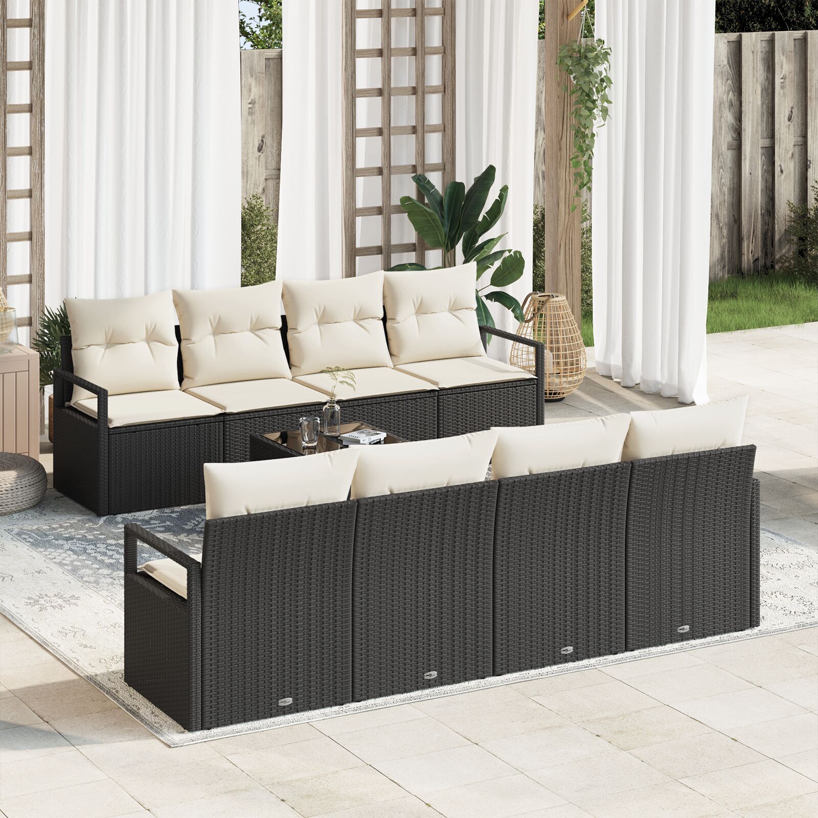 vidaXL Set de canapele pentru grădină 7 pcs Negru și Crem vidaXL Set de canapele pentru grădină 7 pcs Negru și Crem