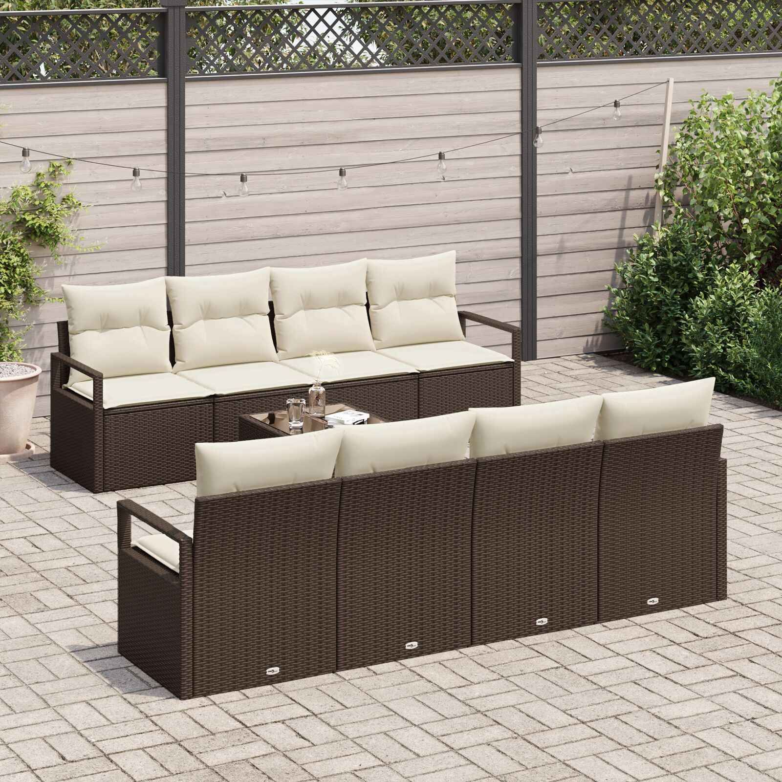 vidaXL Set de canapele pentru grădină 7 pcs Maro și Crem vidaXL Set de canapele pentru grădină 7 pcs Maro și Crem