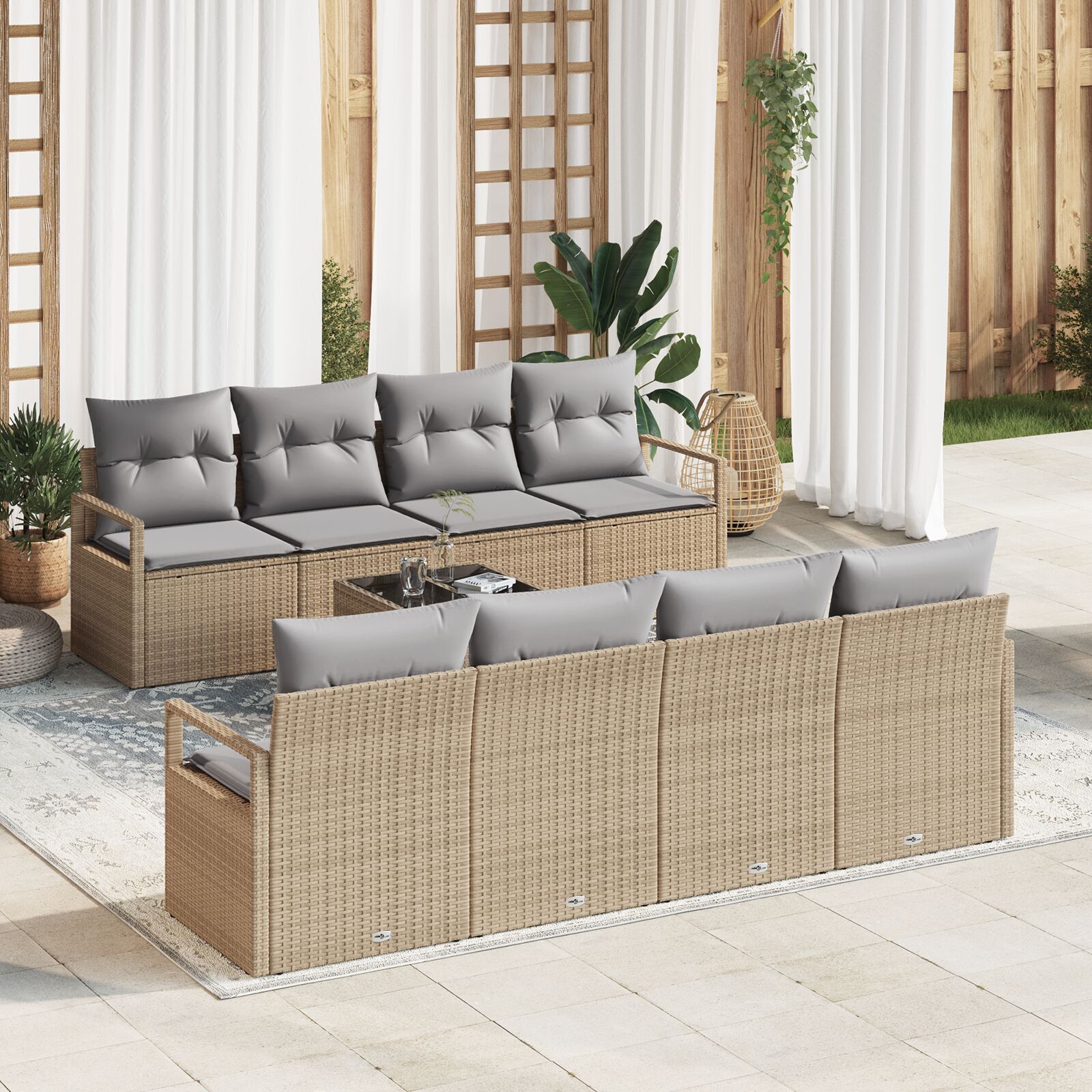 vidaXL Set de canapele pentru grădină 7 pcs Bej și gri 55 x 55 x 37 cm