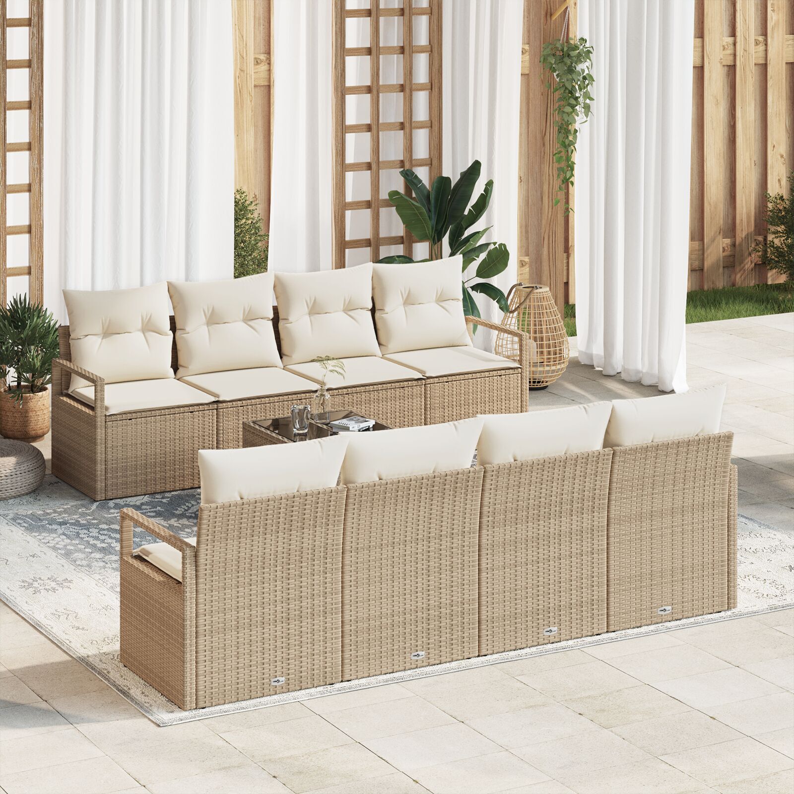 vidaXL Set de canapele pentru grădină 7 pcs Bej și crem