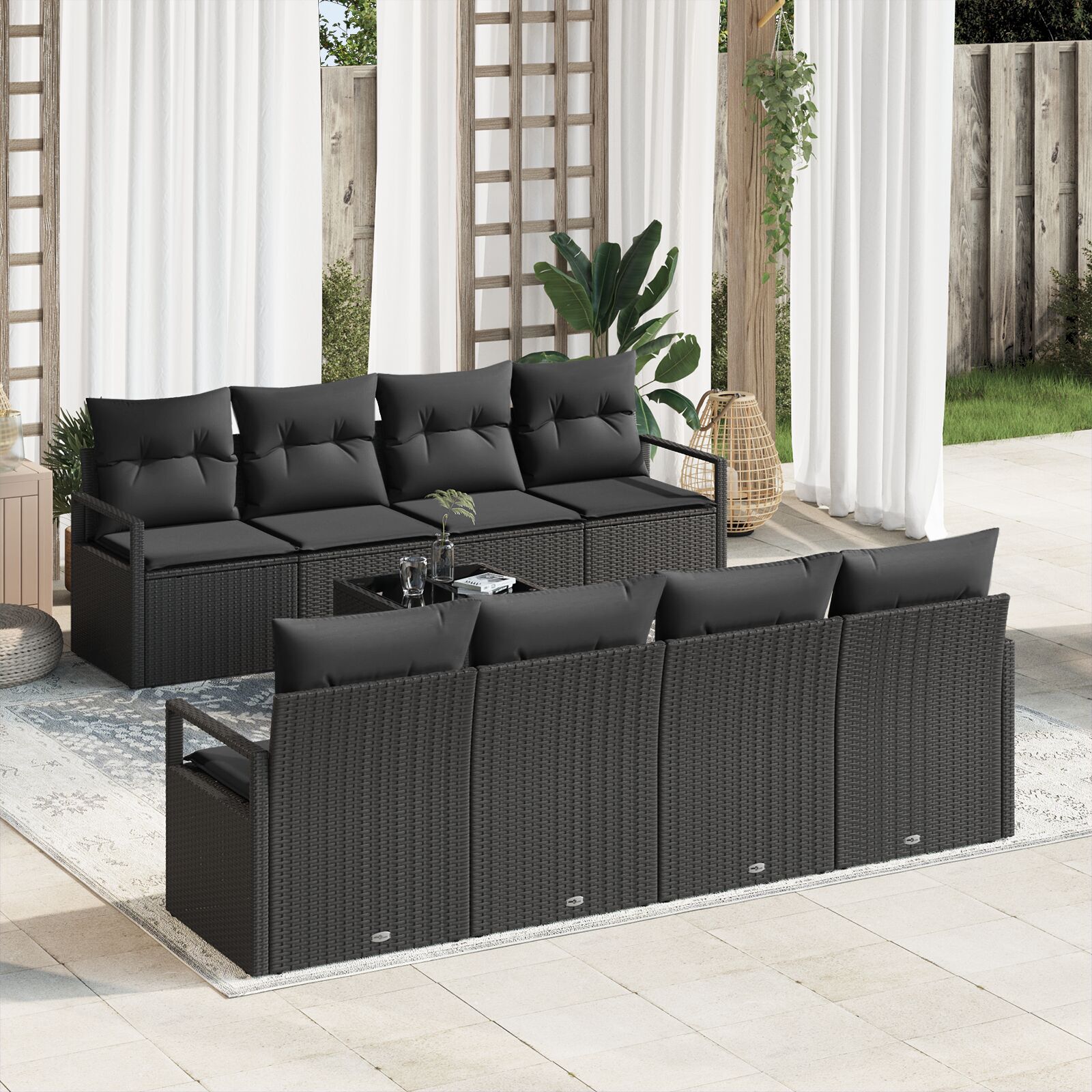 vidaXL Set de canapele pentru grădină 7 pcs Negru 55 x 55 x 37 cm vidaXL Set de canapele pentru grădină 7 pcs Negru 55 x 55 x 37 cm