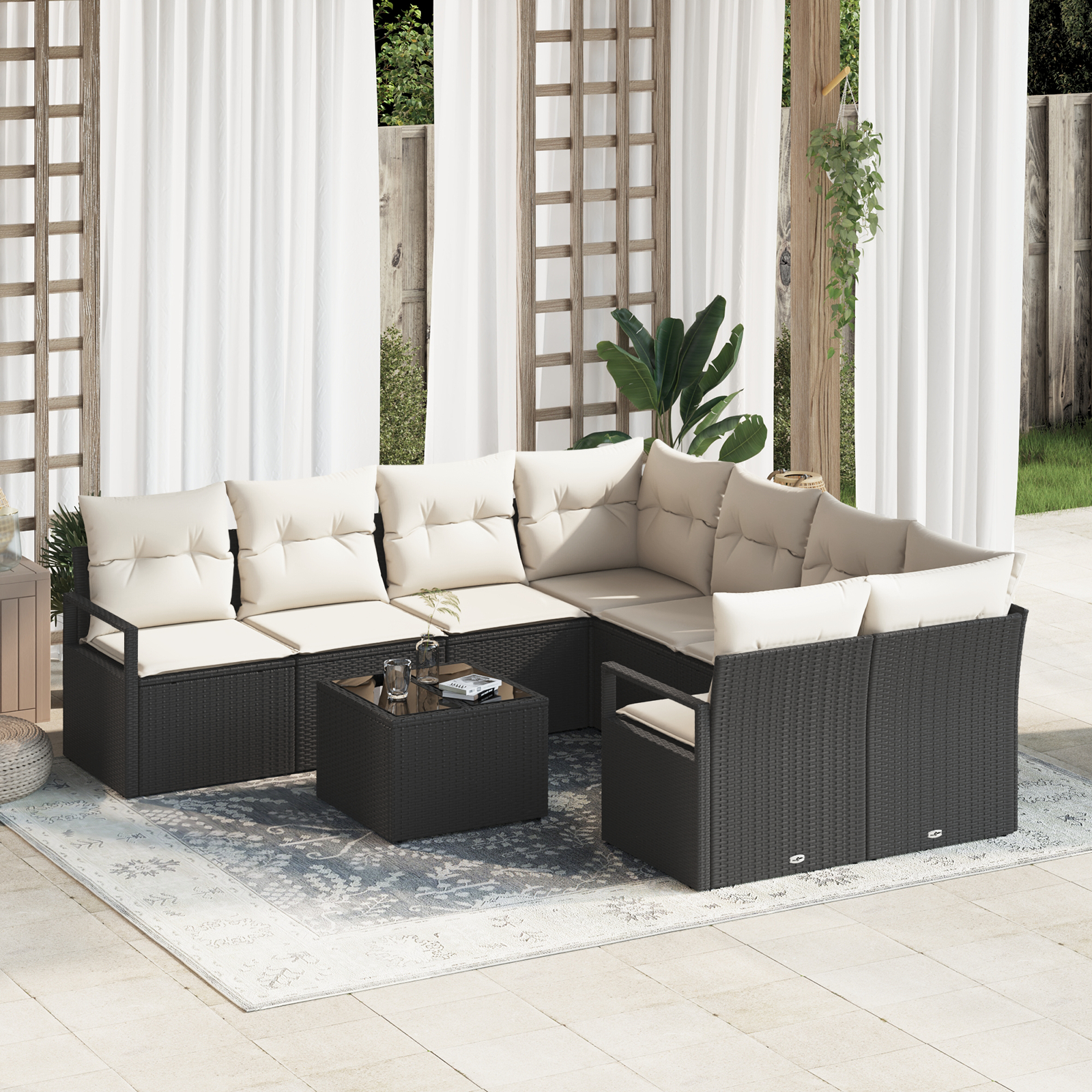 vidaXL Set de canapele pentru grădină 9 pcs Negru și Crem