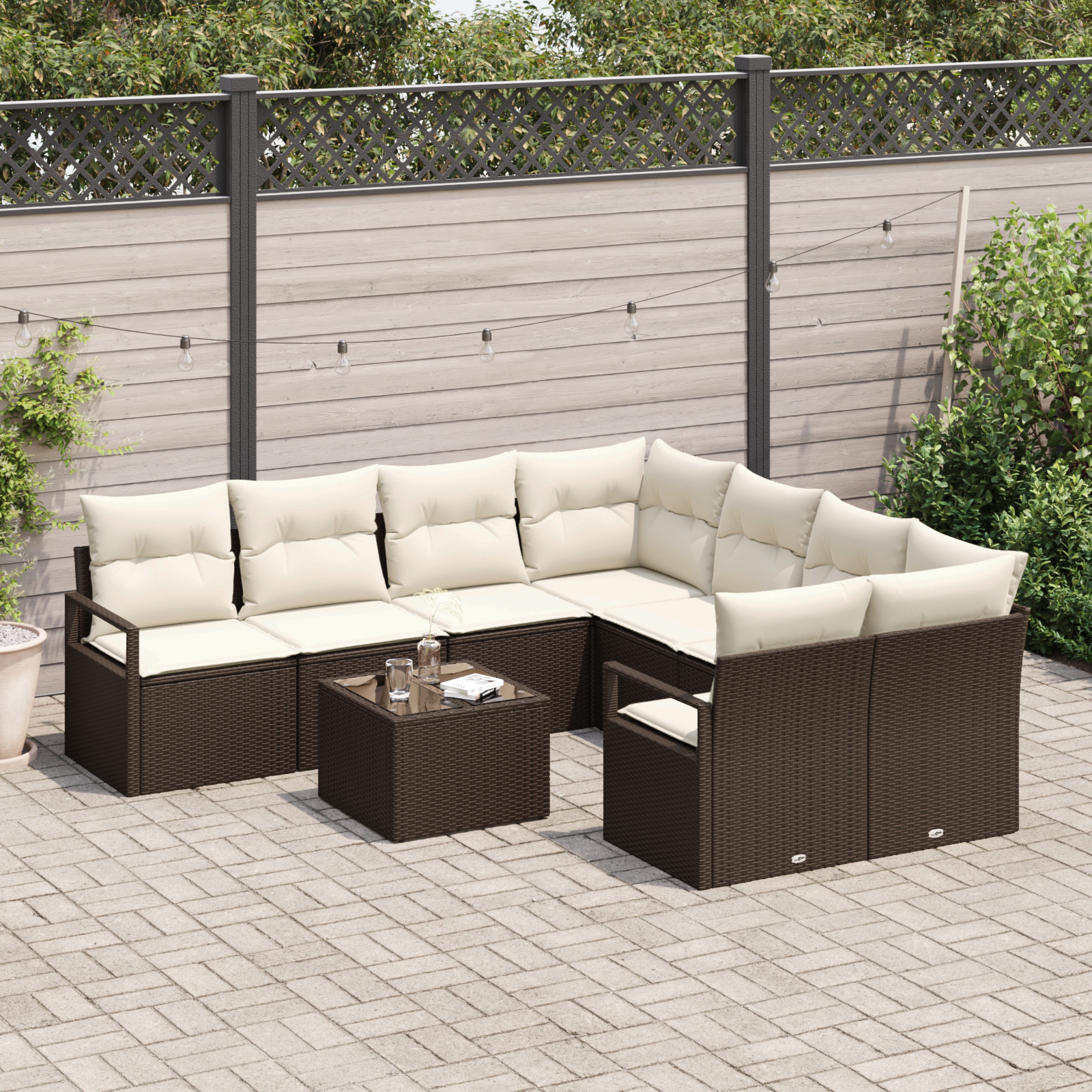 vidaXL Set de canapele pentru grădină 9 pcs Maro și Crem vidaXL Set de canapele pentru grădină 9 pcs Maro și Crem