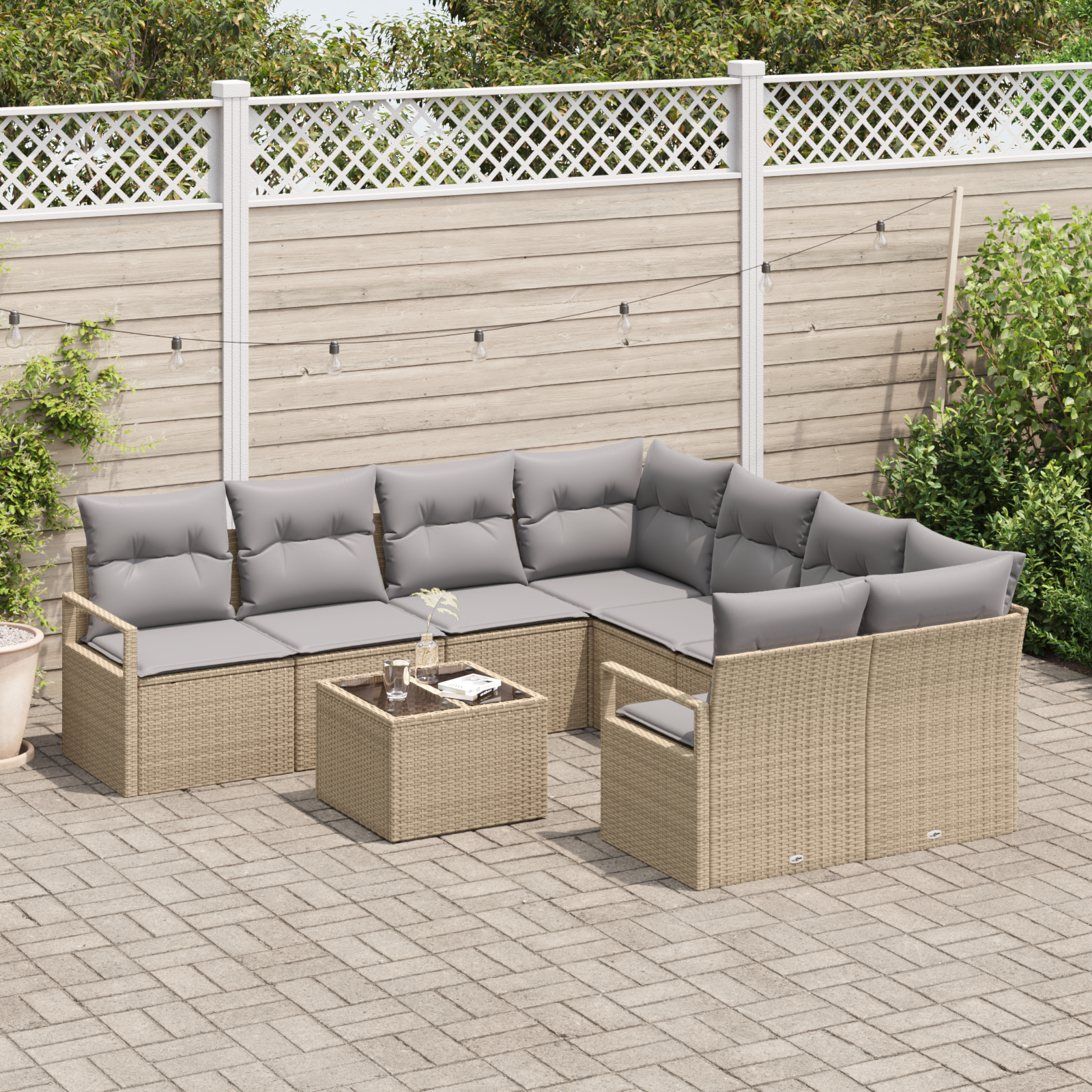 vidaXL Set de canapele pentru grădină 9 pcs Bej și gri 55 x 55 x 37 cm