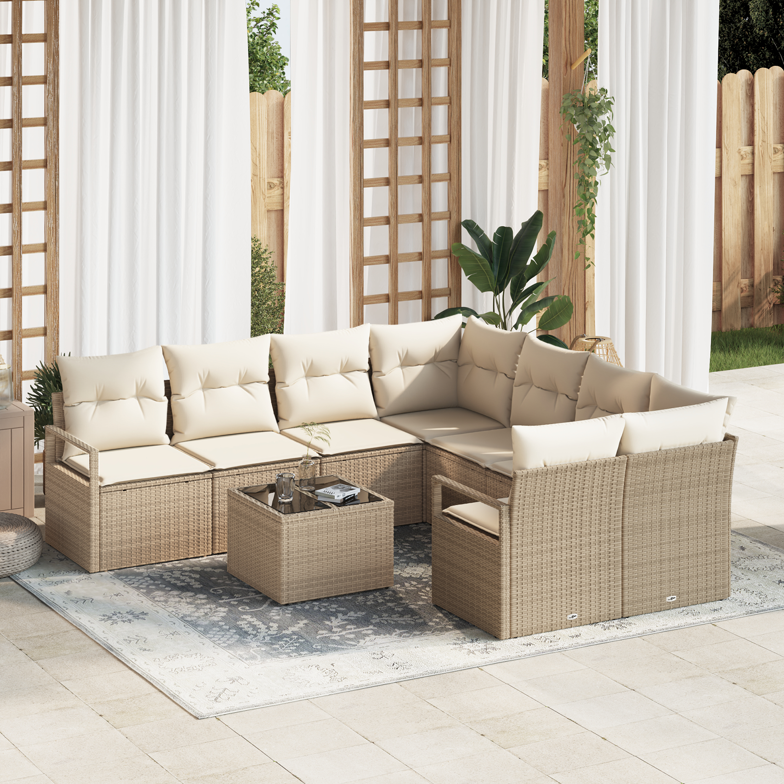 vidaXL Set de canapele pentru grădină 9 pcs Bej și crem vidaXL Set de canapele pentru grădină 9 pcs Bej și crem