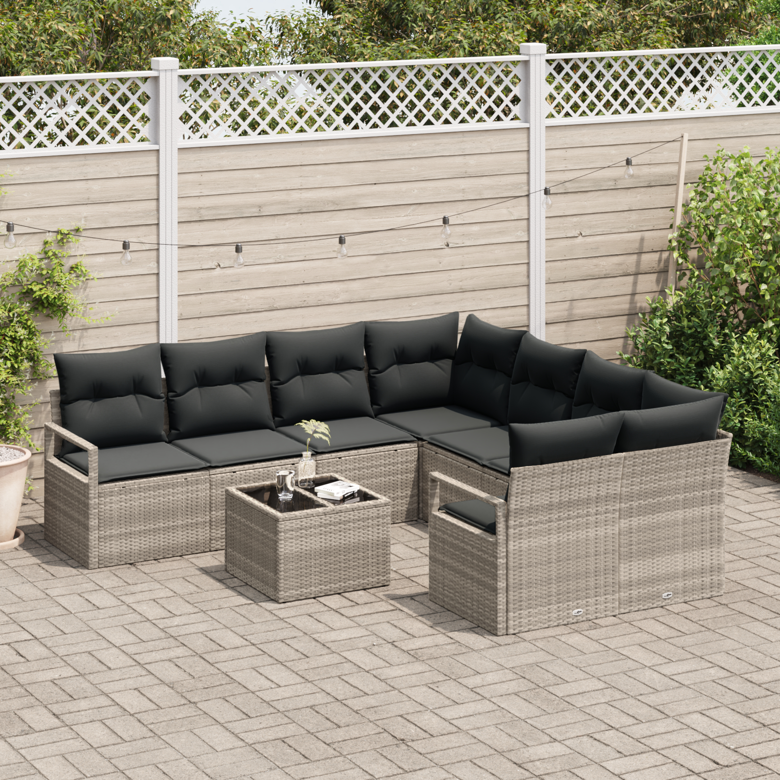 vidaXL Set de canapele pentru grădină 9 pcs Gri deschis și Negru vidaXL Set de canapele pentru grădină 9 pcs Gri deschis și Negru
