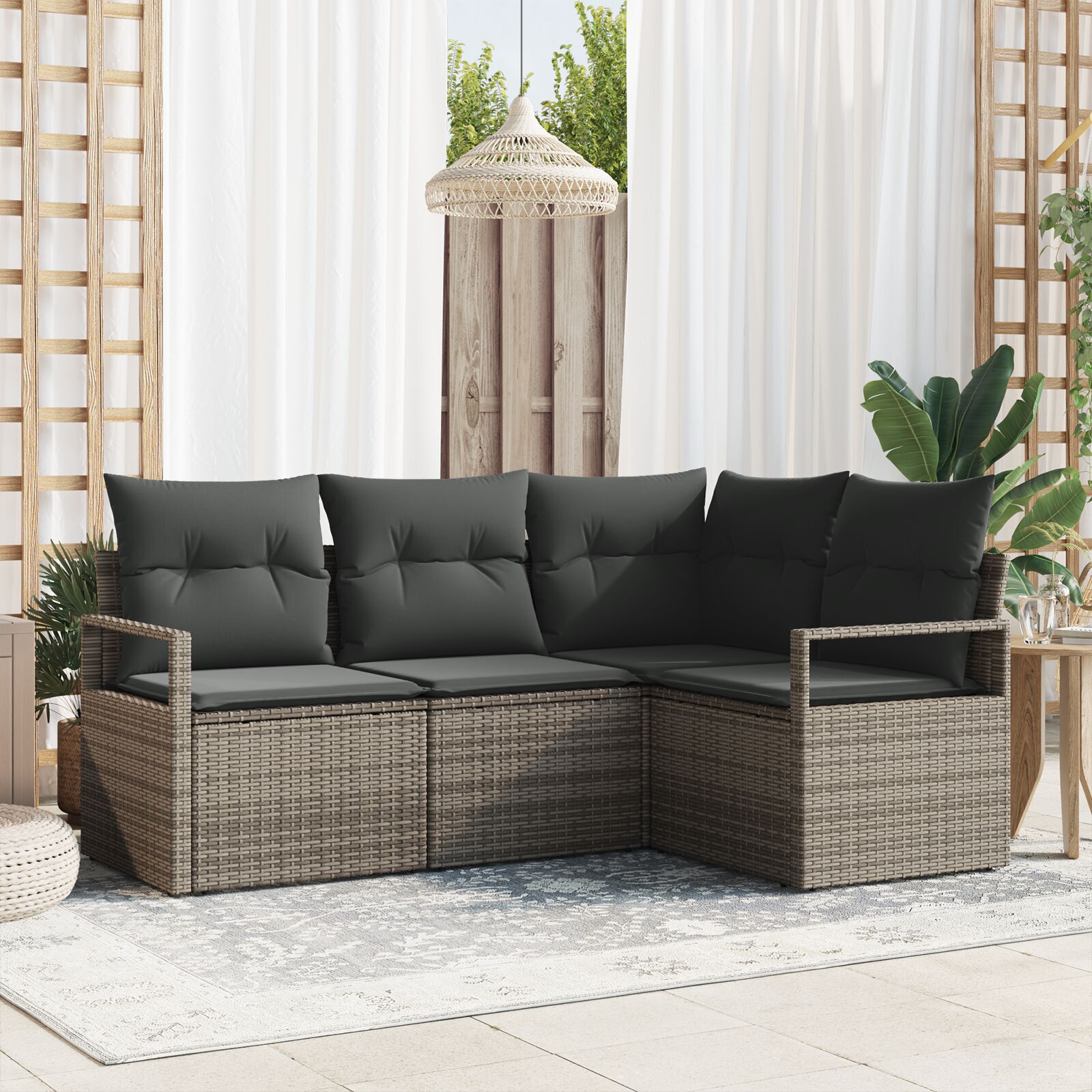 vidaXL Set de canapele pentru grădină 4 pcs Gri Rattan poli vidaXL Set de canapele pentru grădină 4 pcs Gri Rattan poli
