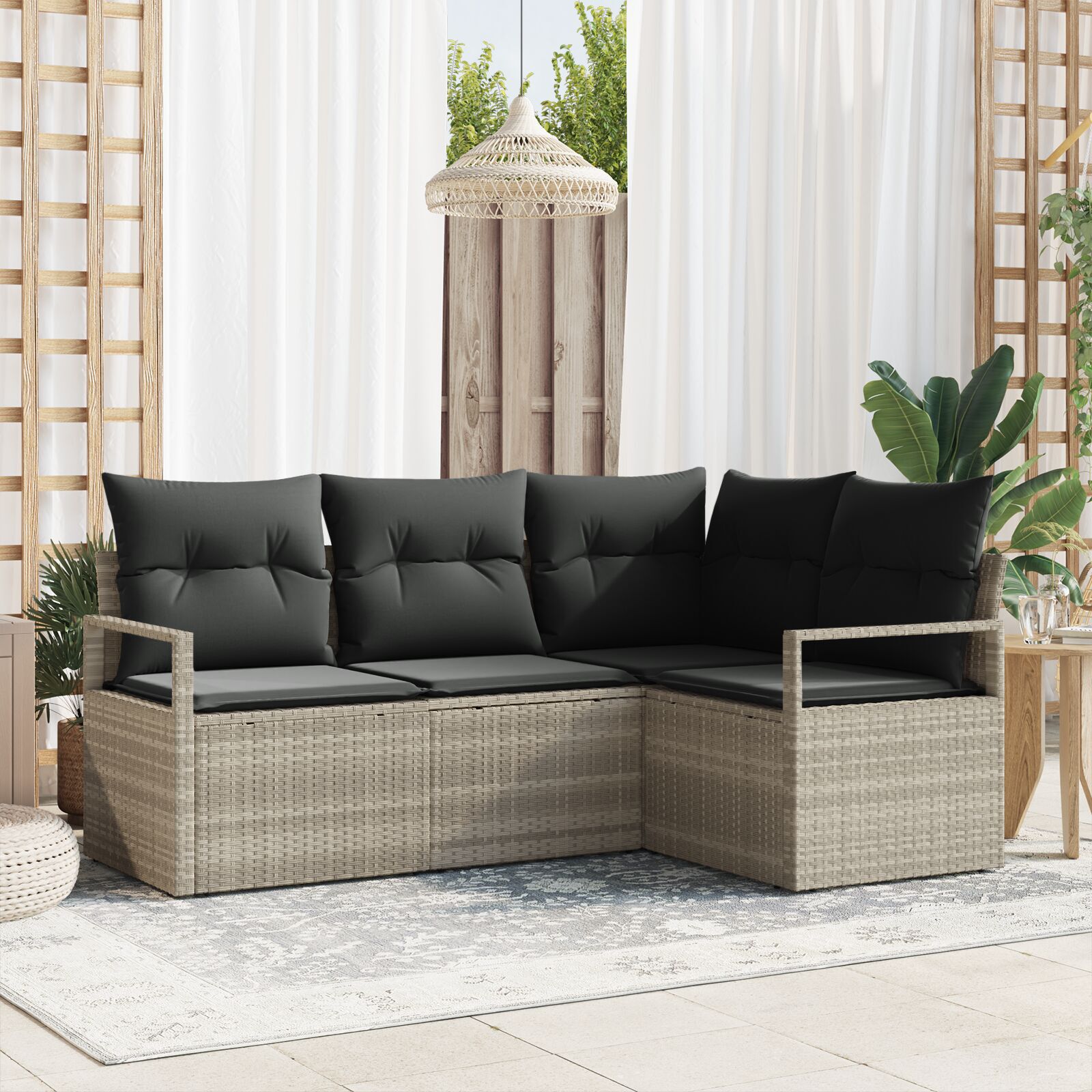 vidaXL Set de canapele pentru grădină 4 pcs Gri deschis Rattan poli vidaXL Set de canapele pentru grădină 4 pcs Gri deschis Rattan poli