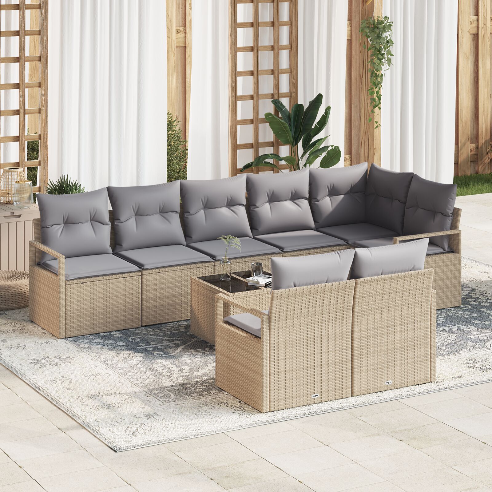 vidaXL Set de canapele pentru grădină 9 pcs Bej Rattan poli vidaXL Set de canapele pentru grădină 9 pcs Bej Rattan poli
