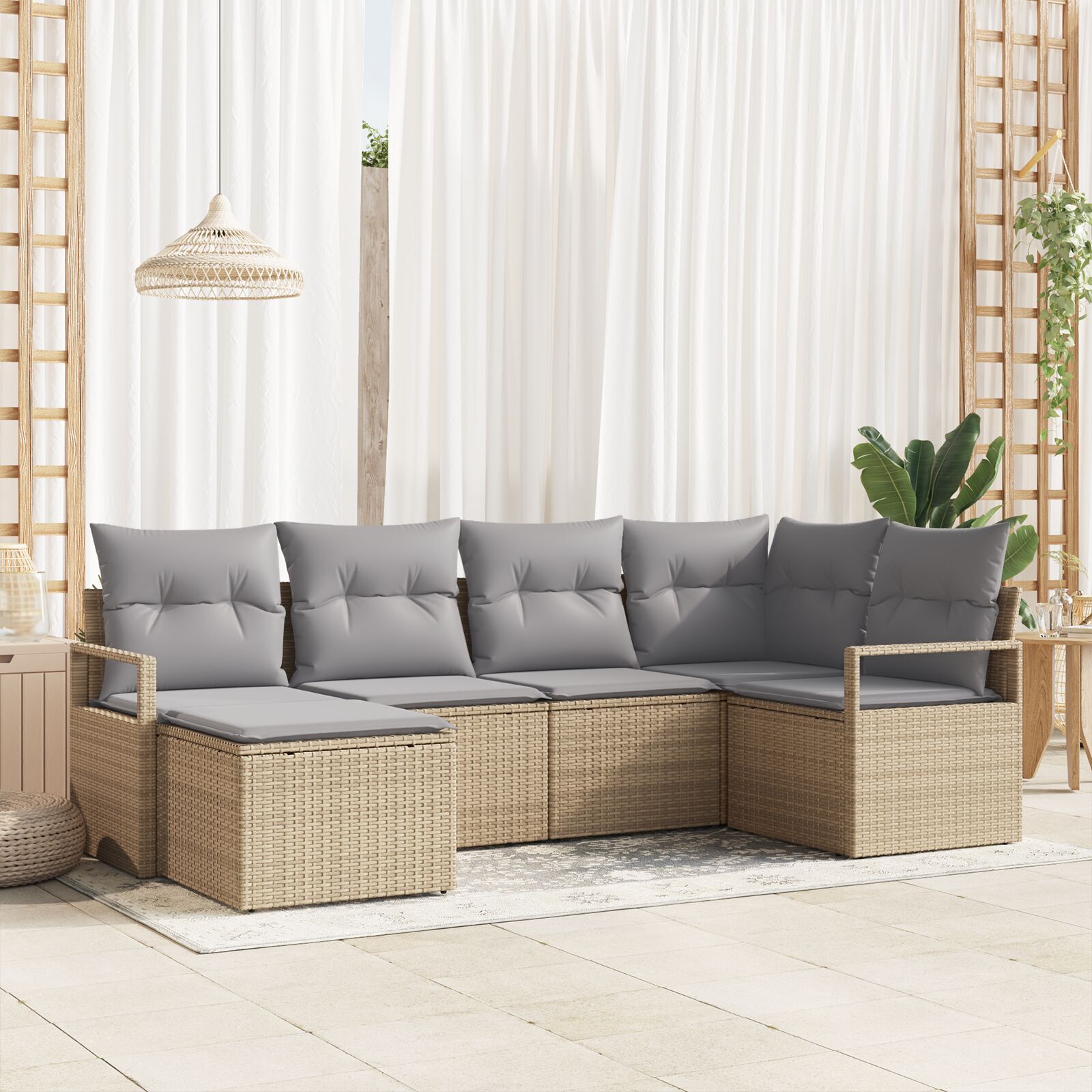 vidaXL Set de canapele pentru grădină 6 pcs Bej Rattan poli vidaXL Set de canapele pentru grădină 6 pcs Bej Rattan poli