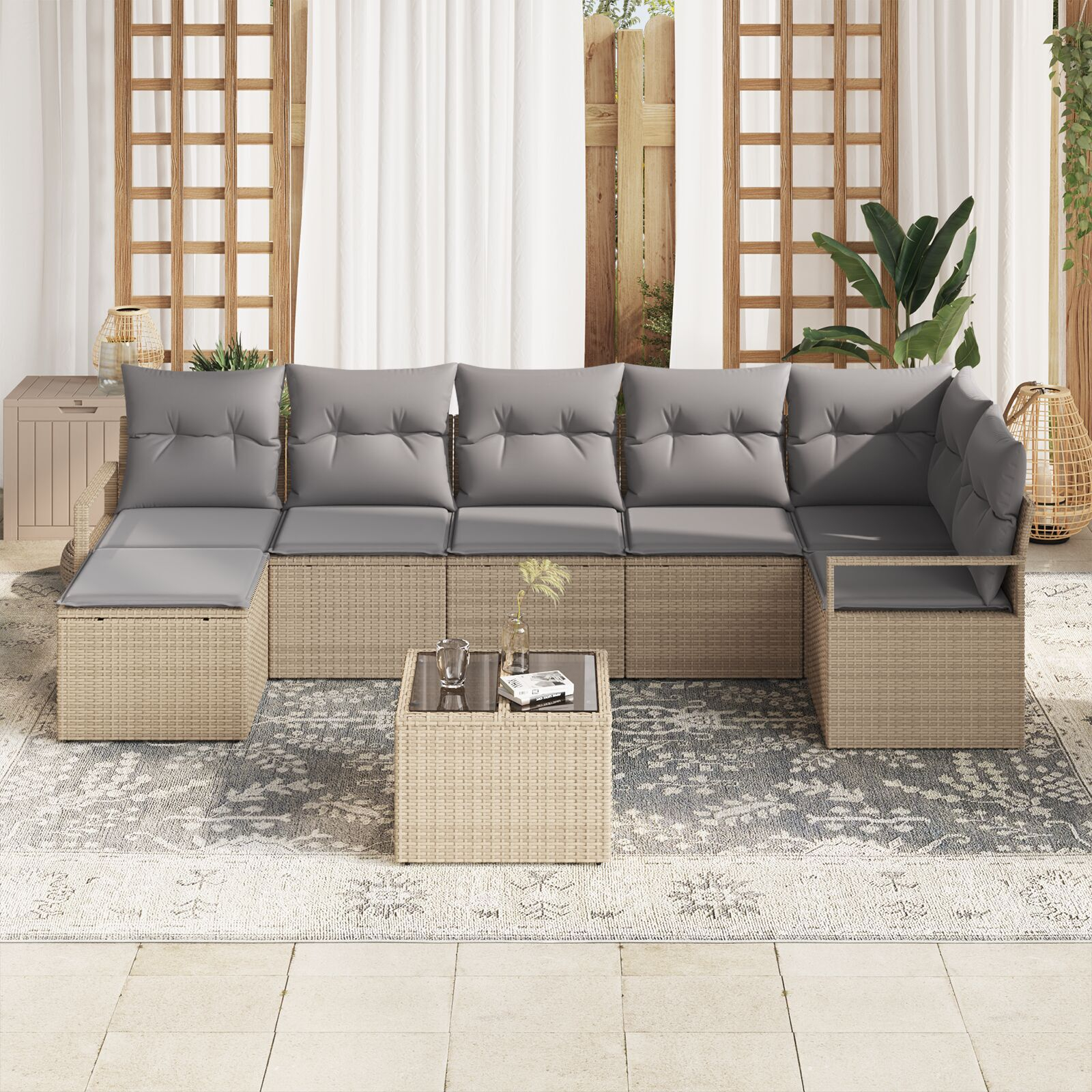 Set canapea de grădină 8 piese cu perne Black Poly Rattan