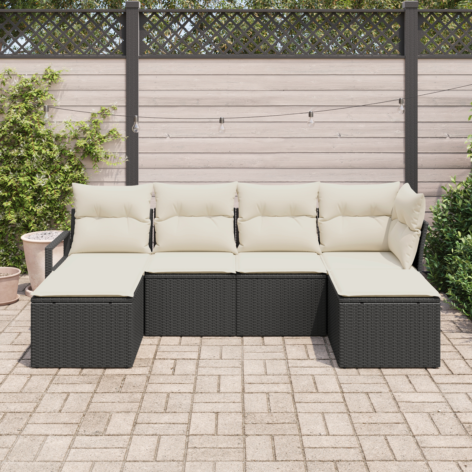 Set canapea de grădină vidaXL 6 piese cu perne, Negru Ratan Set canapea de grădină vidaXL 6 piese cu perne, Negru Ratan