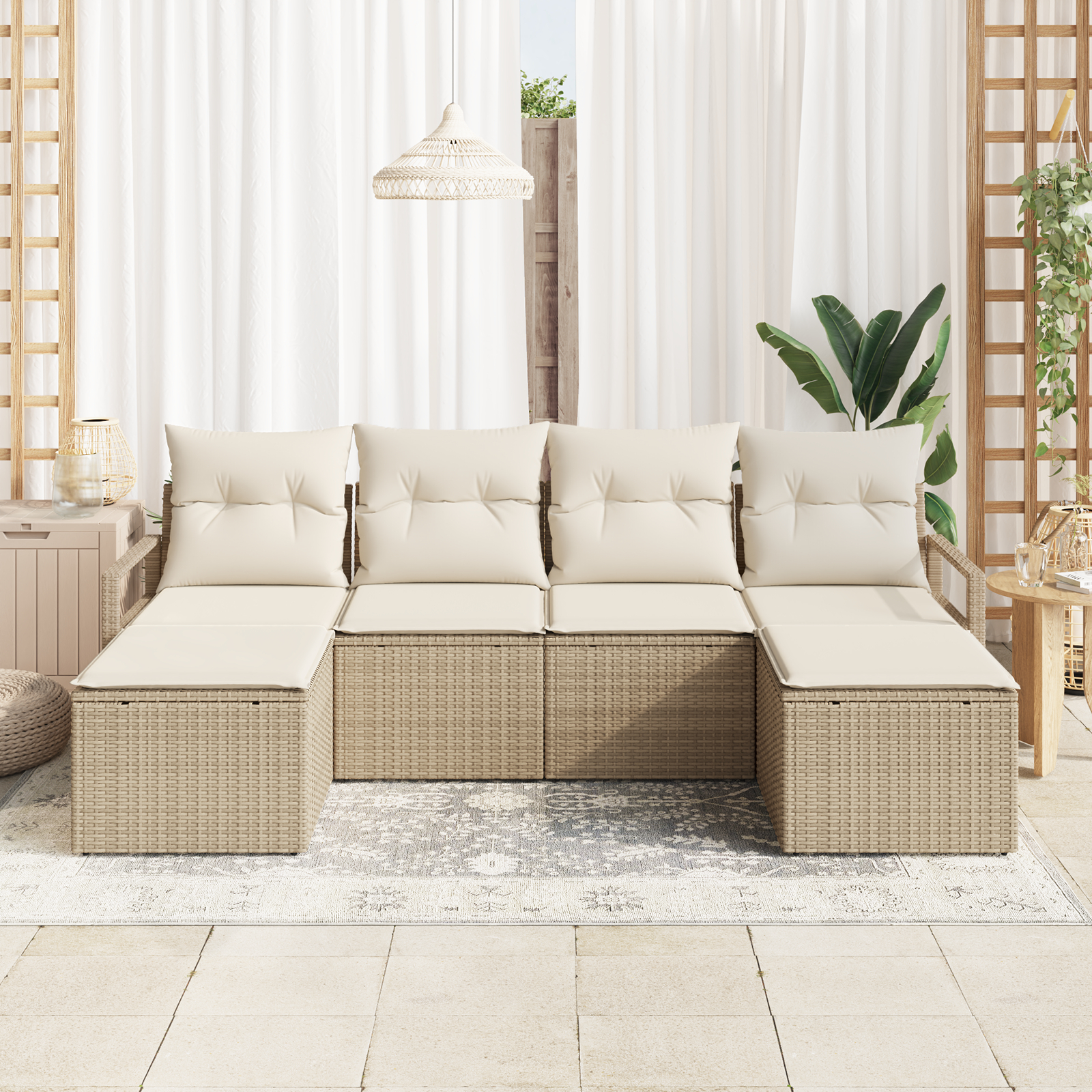 vidaXL Set de canapele pentru grădină 6 pcs Bej Rattan poli